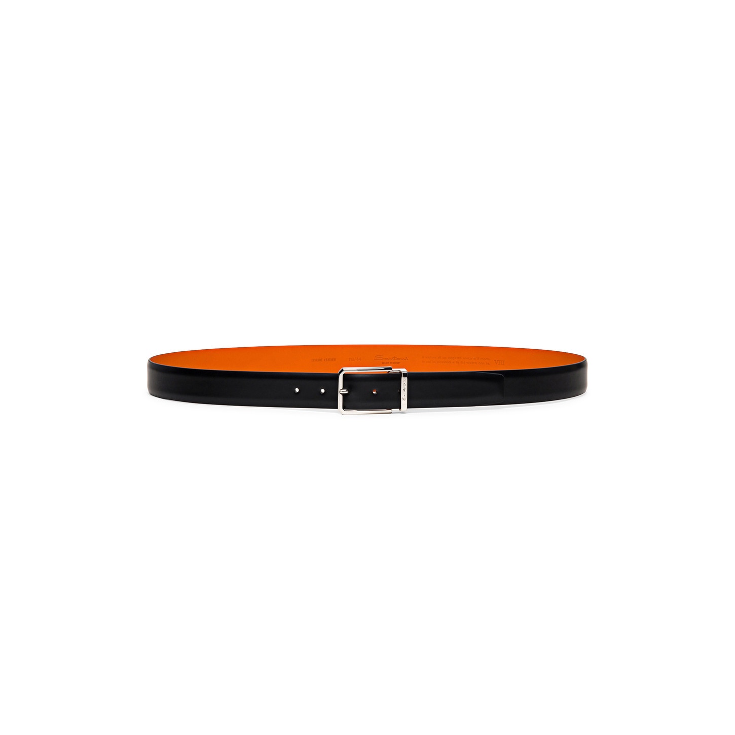 Men’s polished black leather adjustable belt - 3
