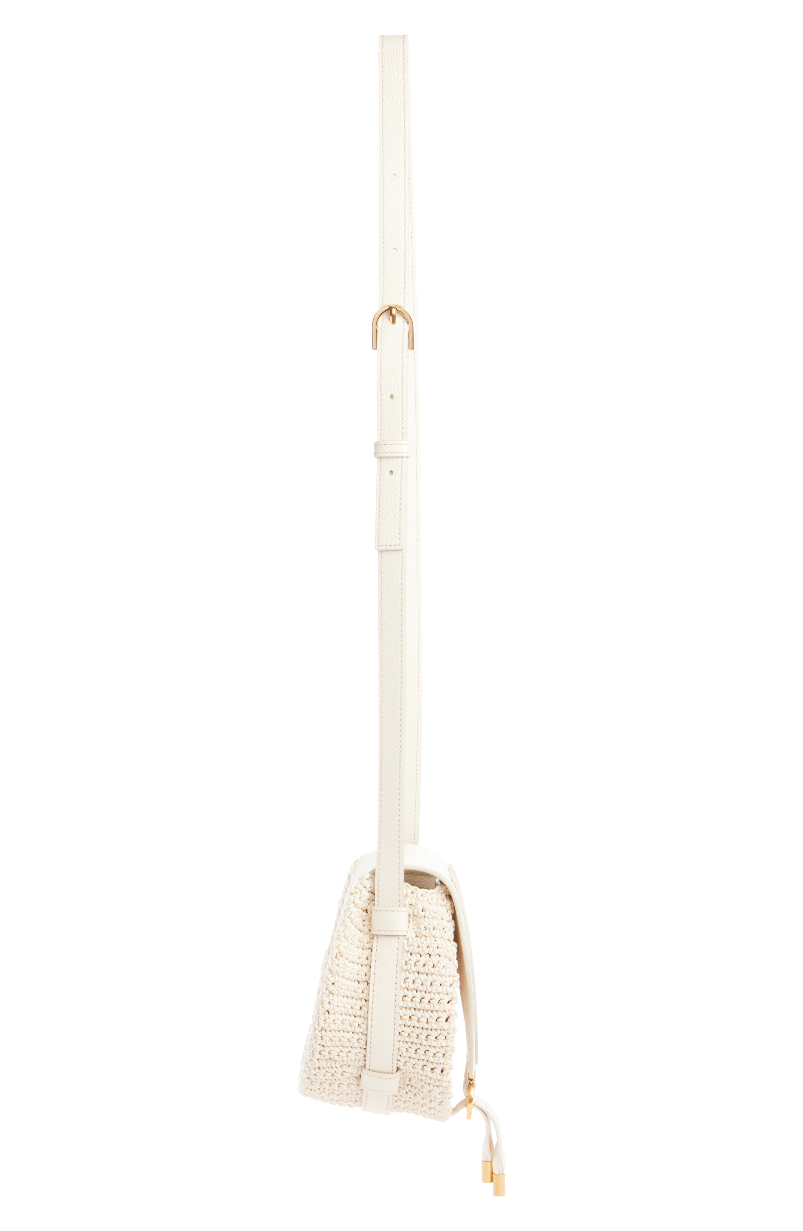 Chloé Small Marcie Crochet Trim Leather Crossbody Bag in White at Nordstrom - 5