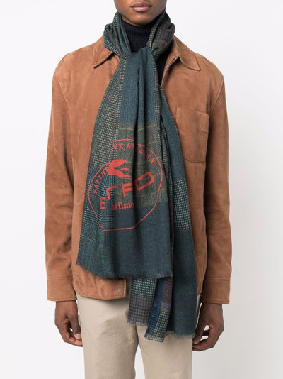 Etro check pattern logo-print scarf outlook