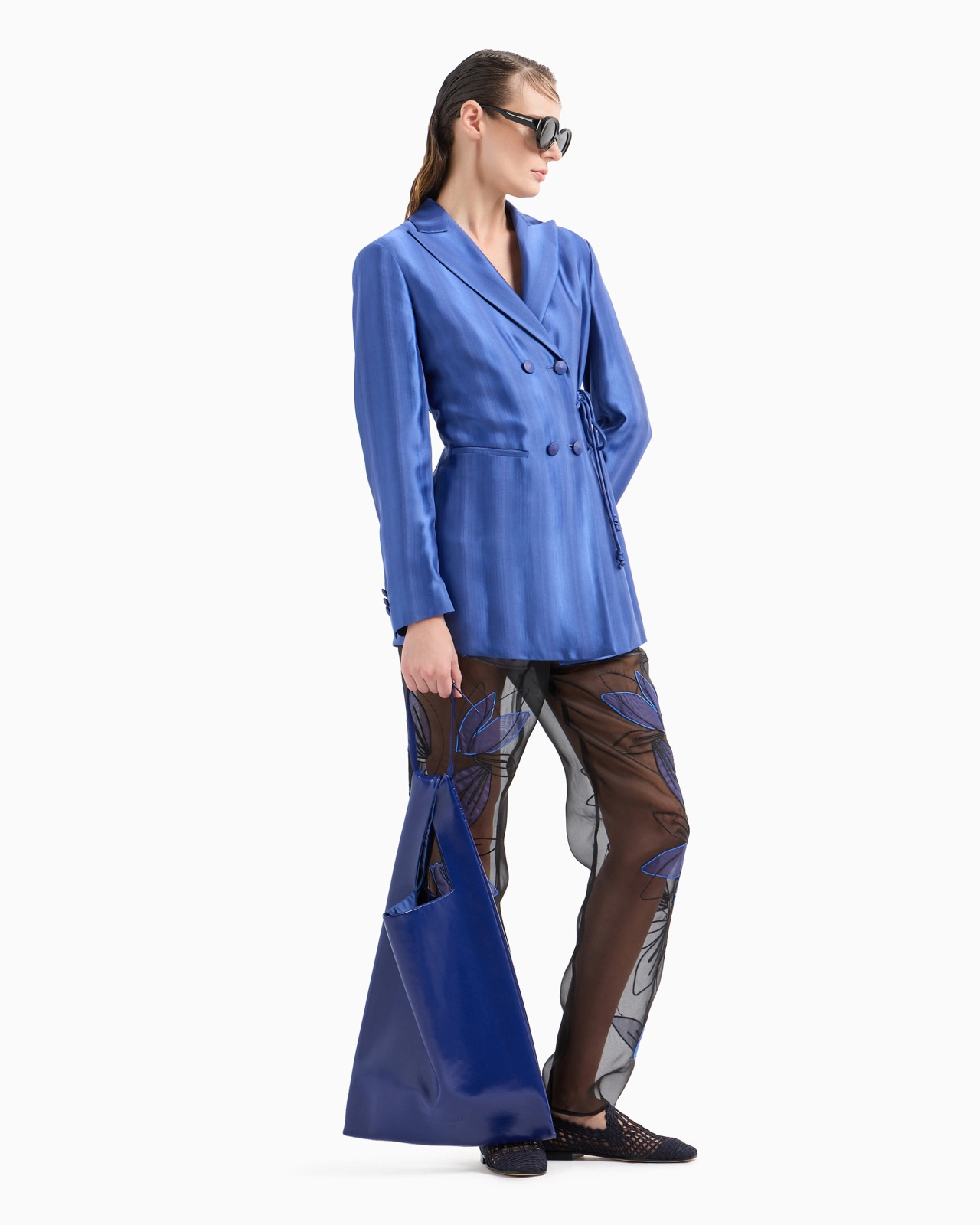 Pure silk organza elasticated-waist trousers with floral embroidery - 4