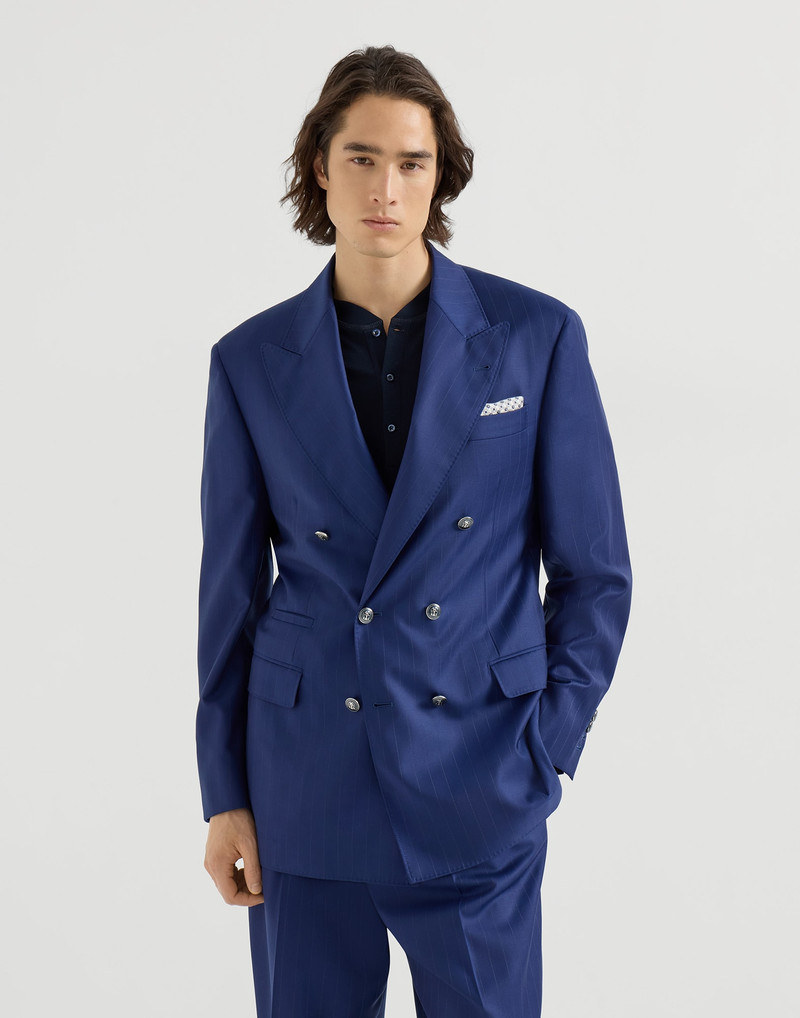Virgin wool chalk stripe batavia one-and-a-half breasted Tailor blazer with metal buttons 2