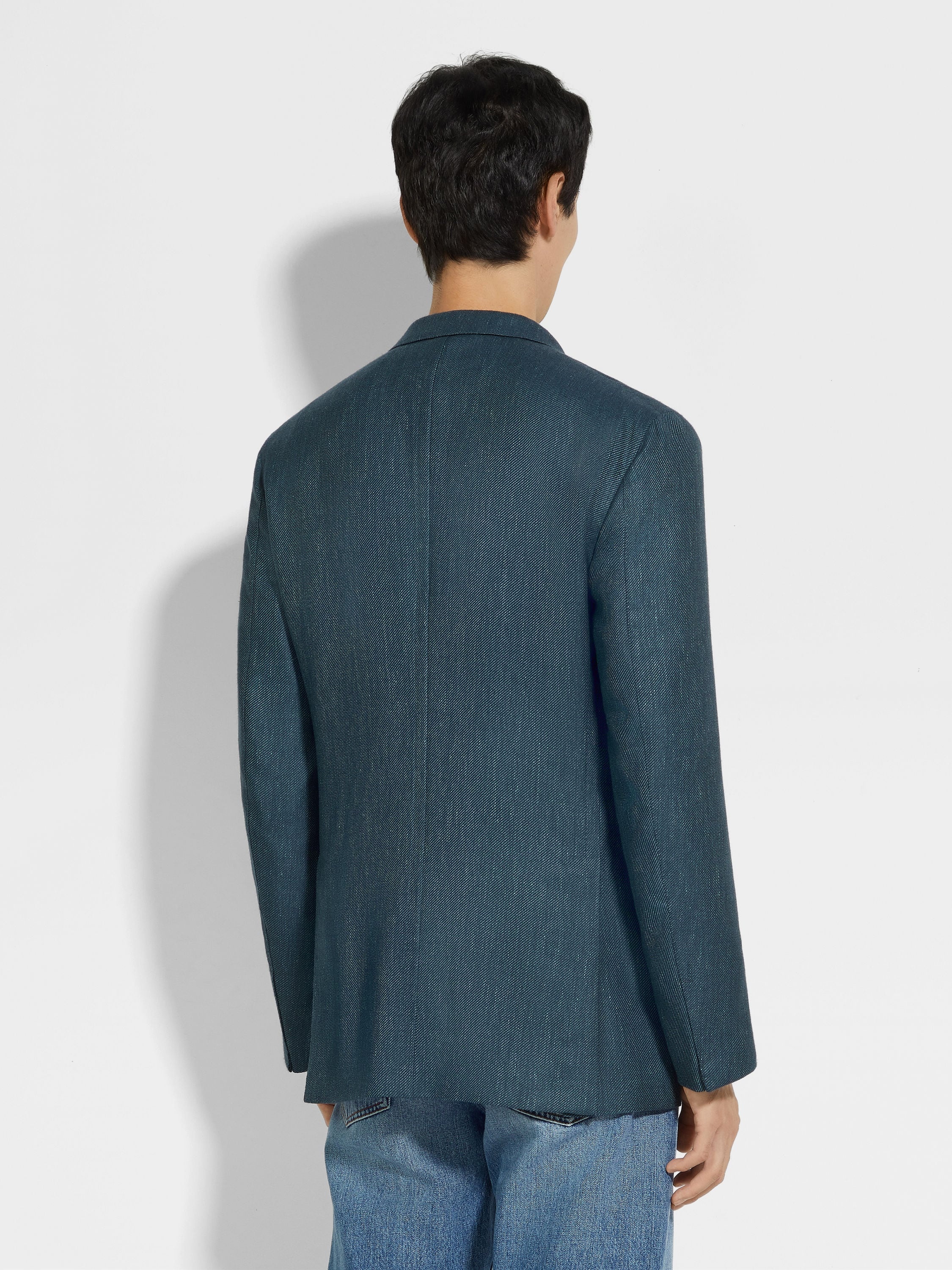 TEAL BLUE CASHMERE SILK AND LINEN JACKET - 5