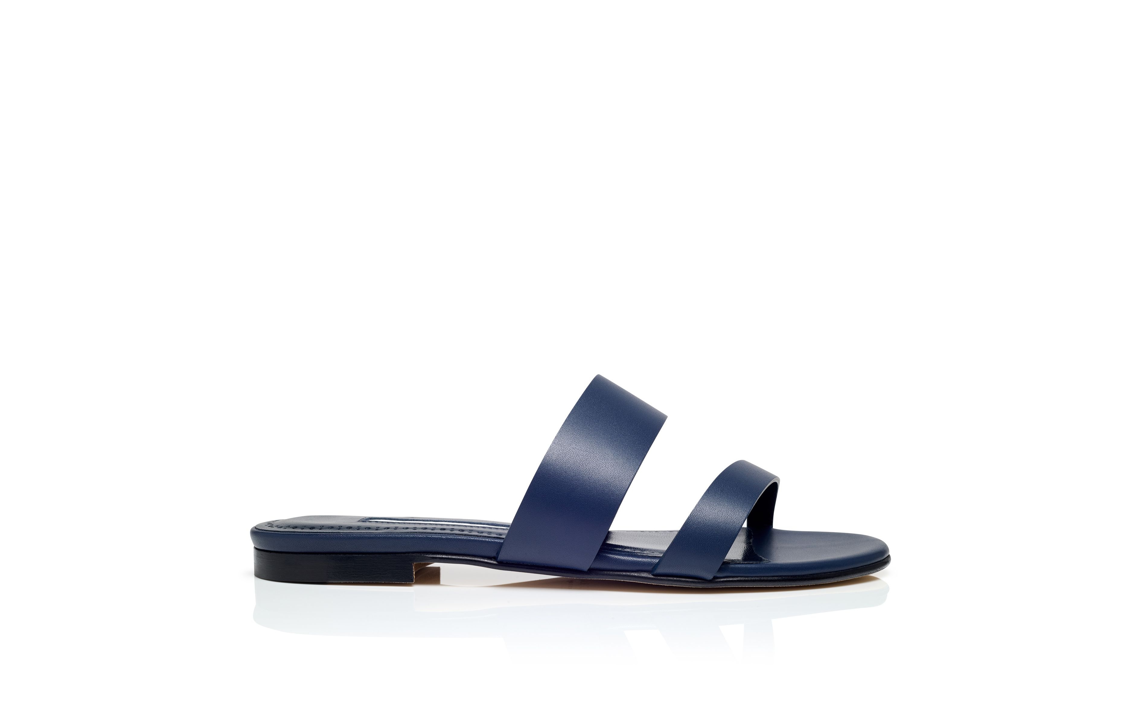 Navy Blue Calf Leather Flat Sandals - 1