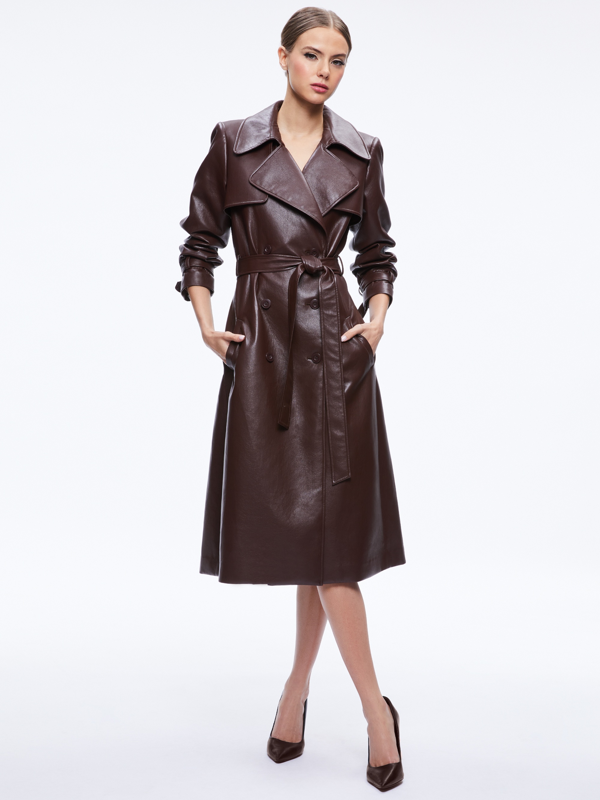 ELICIA VEGAN LEATHER TRENCH COAT - 5