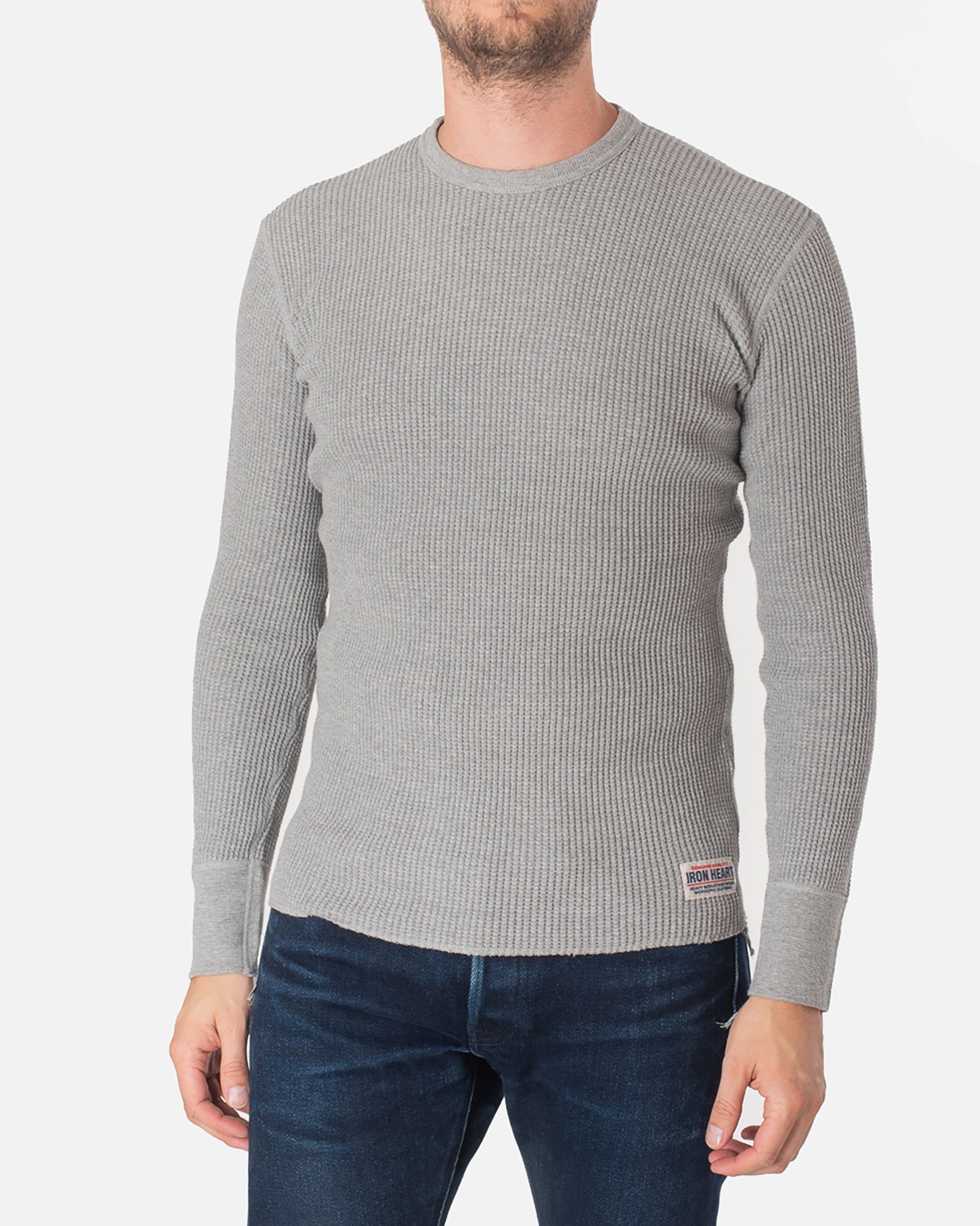 IHTL-1301-GRY Waffle Knit Long Sleeved Crew Neck Thermal Top - Grey - 2