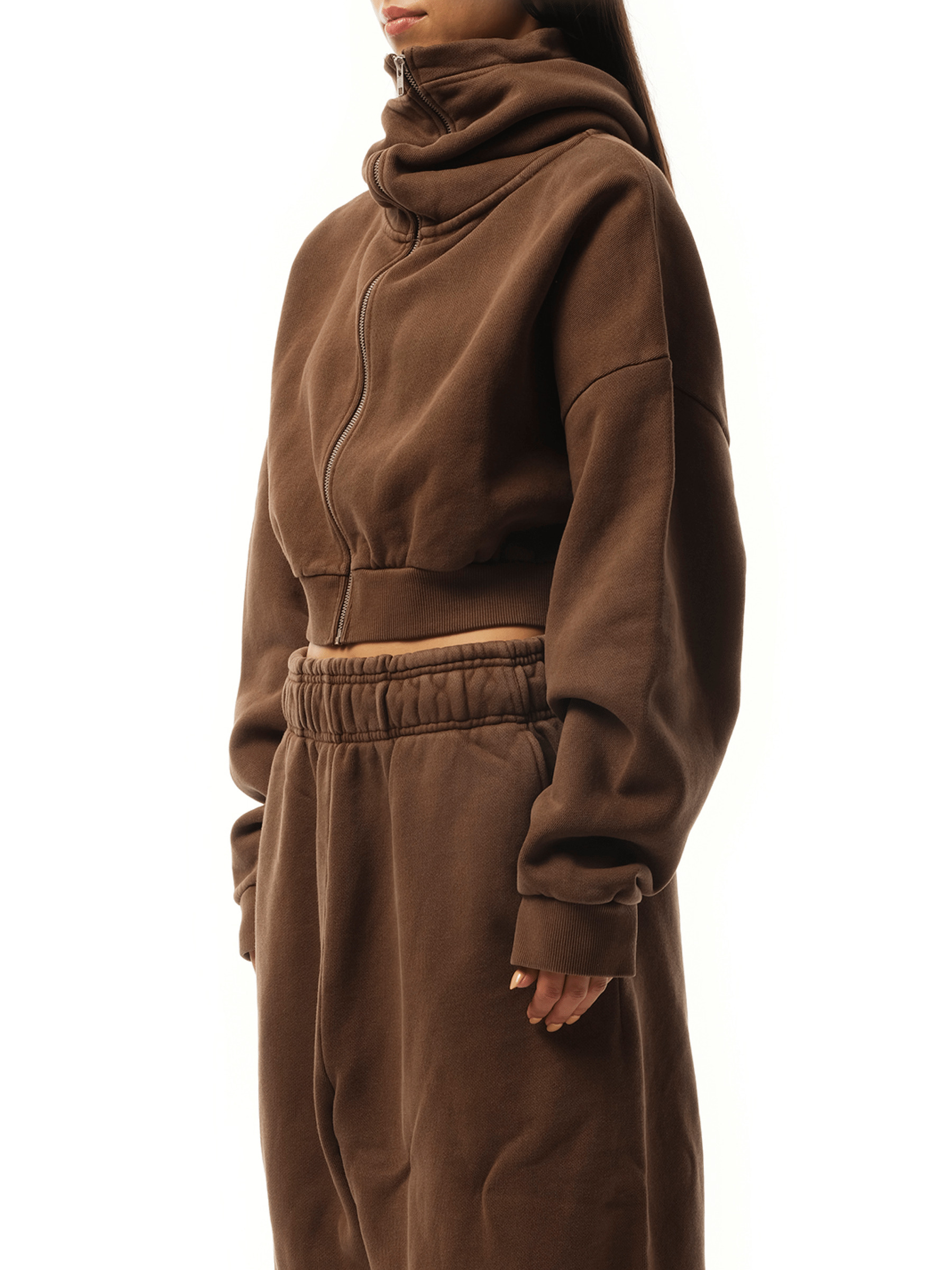 Cropped Full Zip Hoodie in Brunette - 5