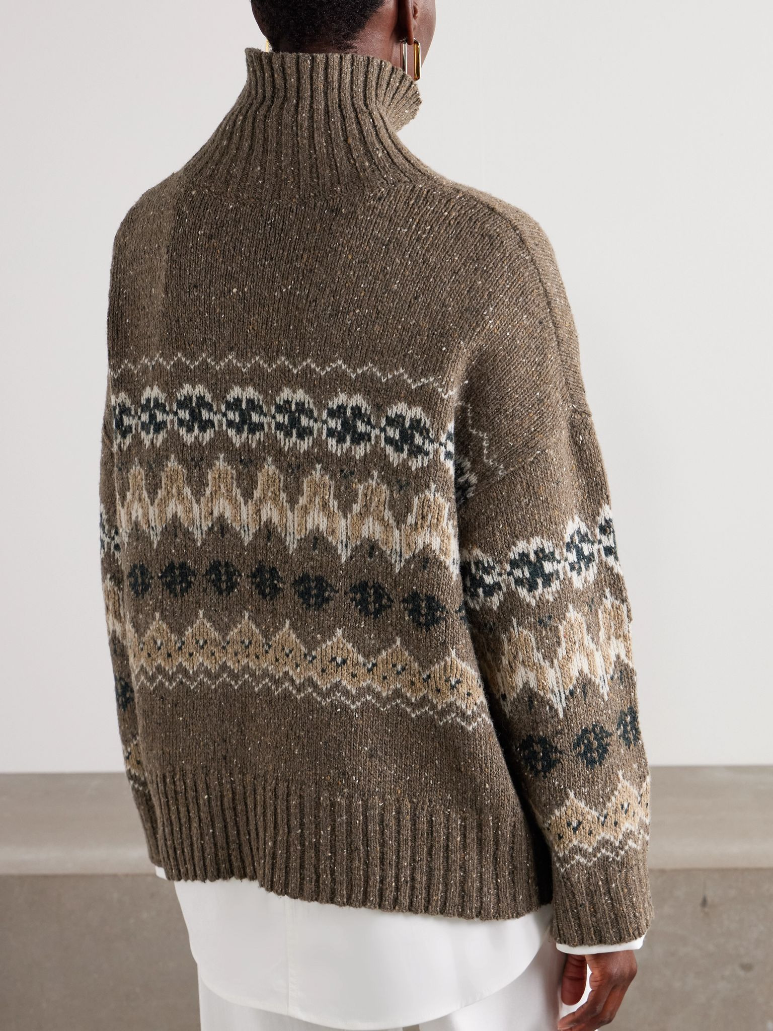 Cecie Fair Isle wool-blend turtleneck sweater Brown - 4