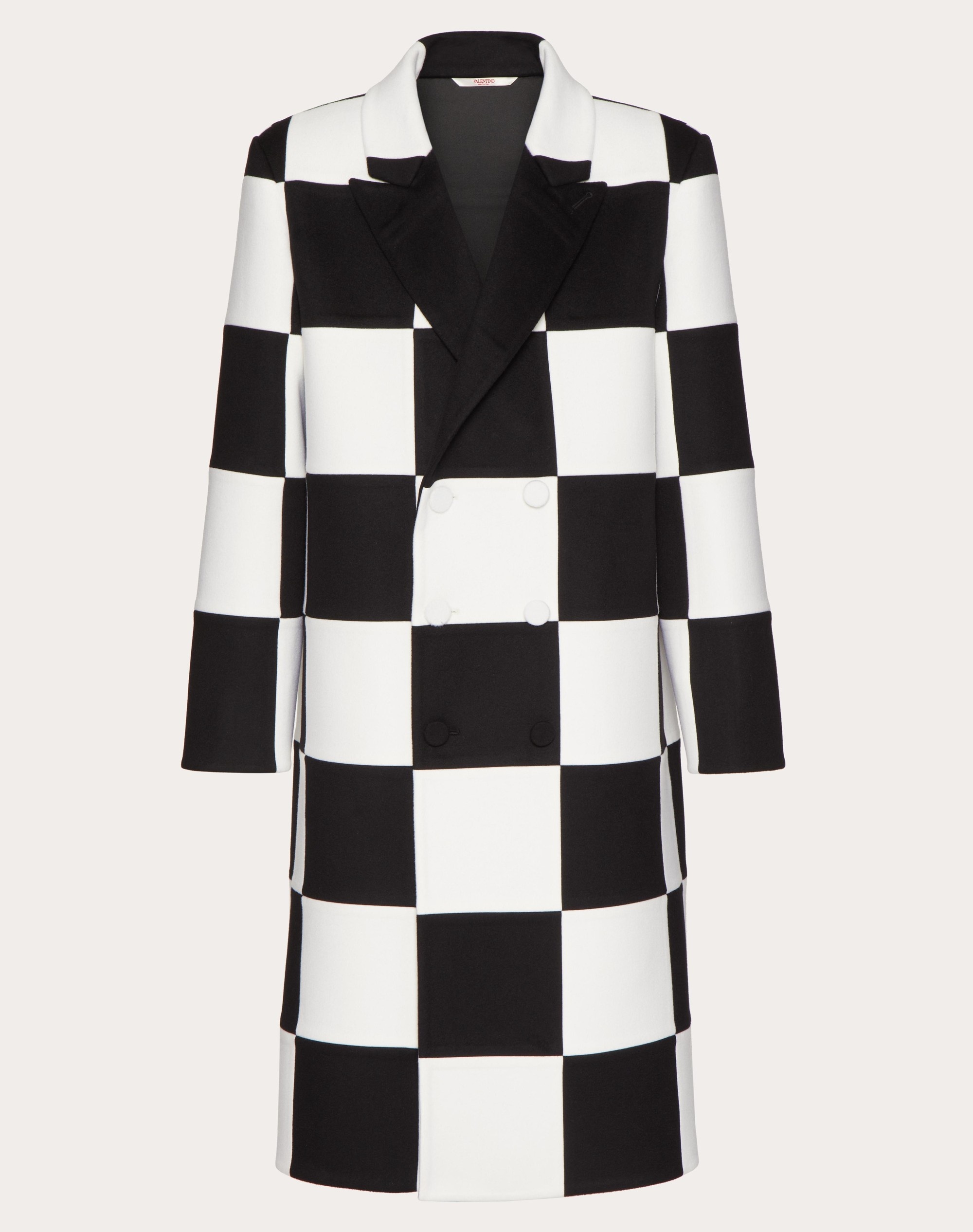DOUBLE-BREASTED WOOL AND CASHMERE COAT WITH EX CHESS ALL-OVER INTARSIA PATTERN - 1