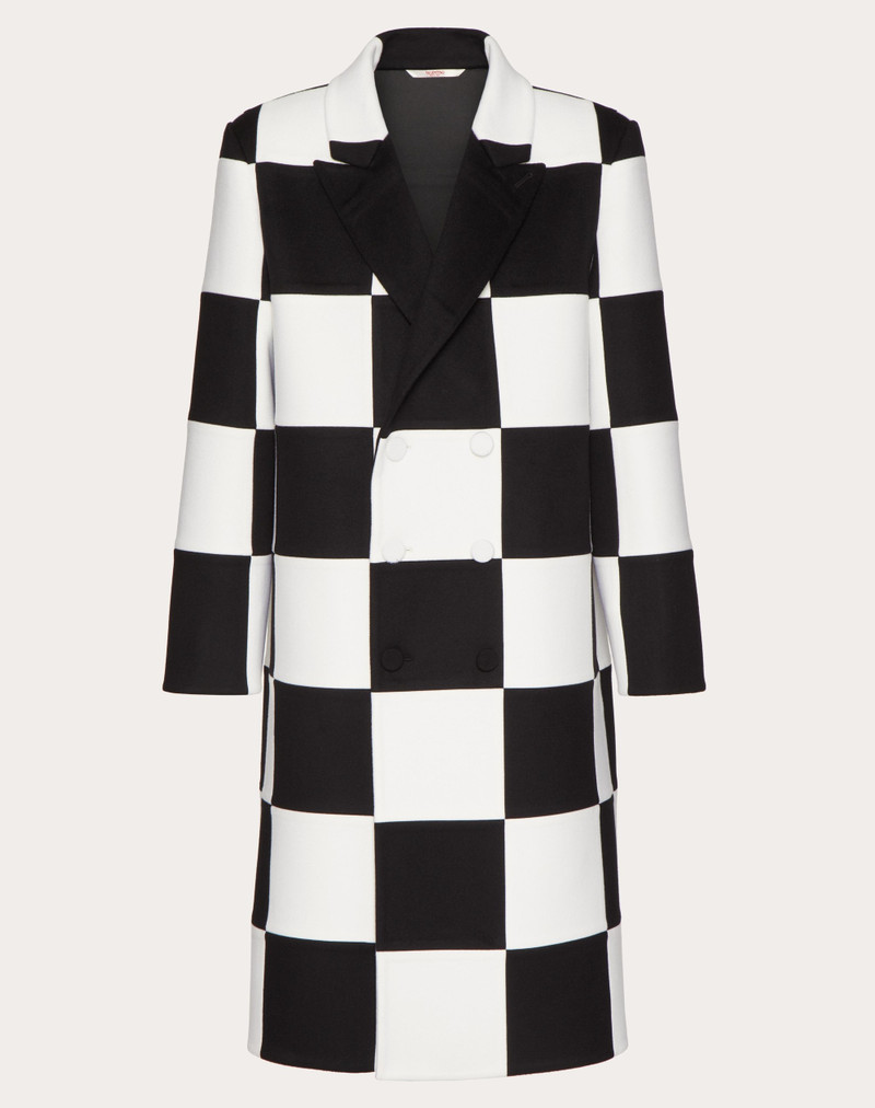 DOUBLE-BREASTED WOOL AND CASHMERE COAT WITH EX CHESS ALL-OVER INTARSIA PATTERN 1