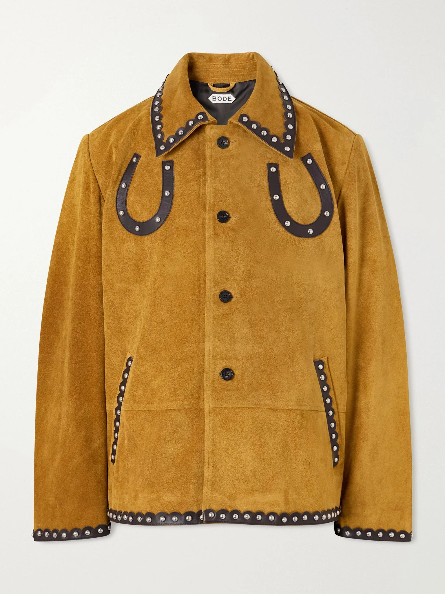Carson Studded Leather-Trimmed Suede Jacket Yellow - 1
