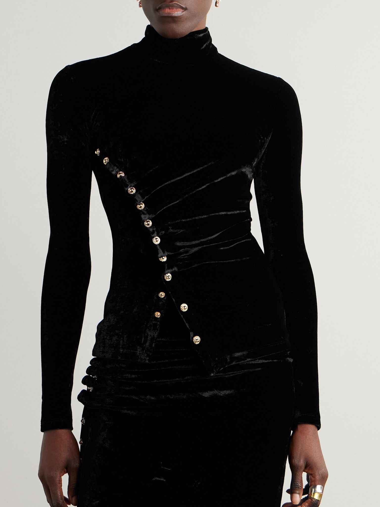 Embellished velvet turtleneck top Black - 3