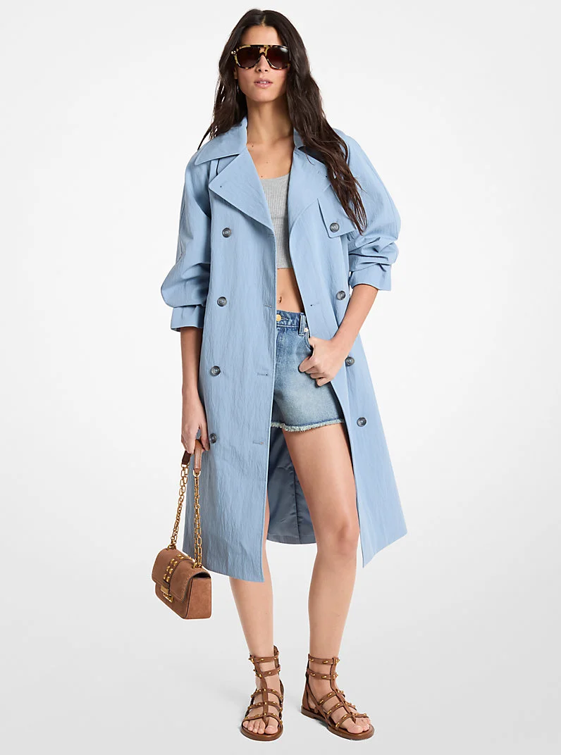 Oversized Washed Cotton and Nylon Trench Coat - 1