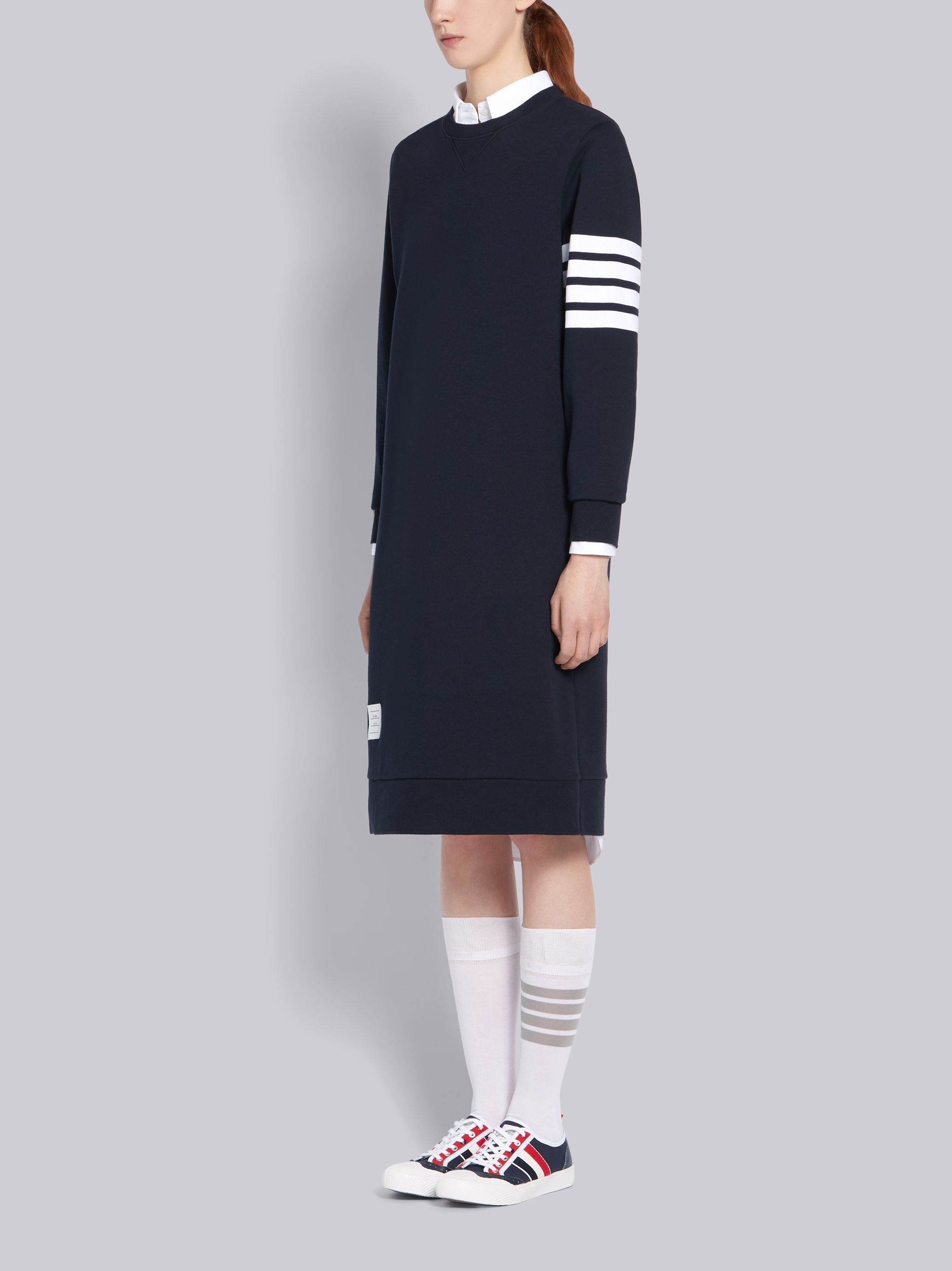 Navy Classic Loop Back 4-Bar Sweater Dress - 2