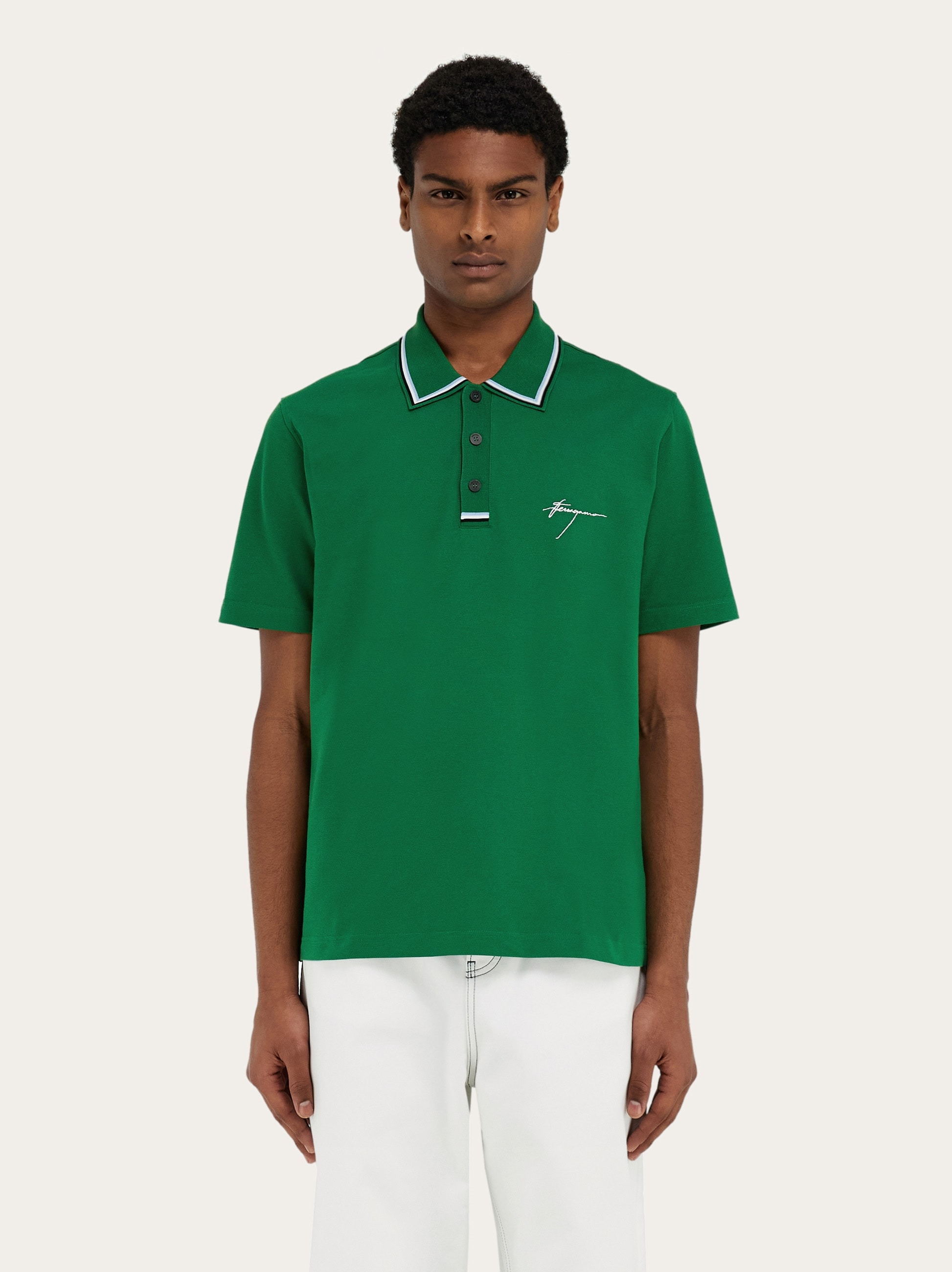 Cotton polo shirt with signature - 2