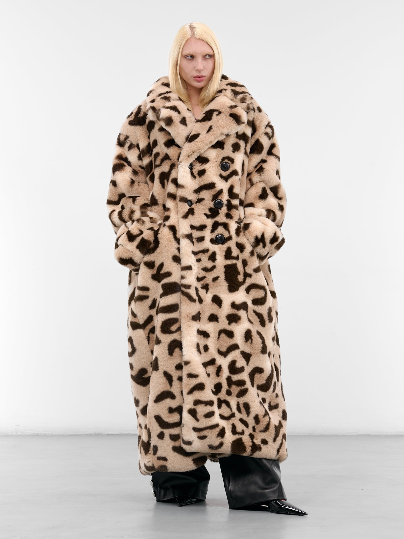 Oversized Leopard Print Fur Coat - 6