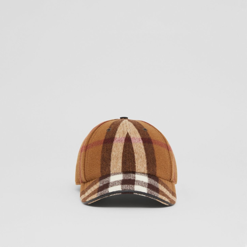 Lambskin Trim Check Wool Baseball Cap 1