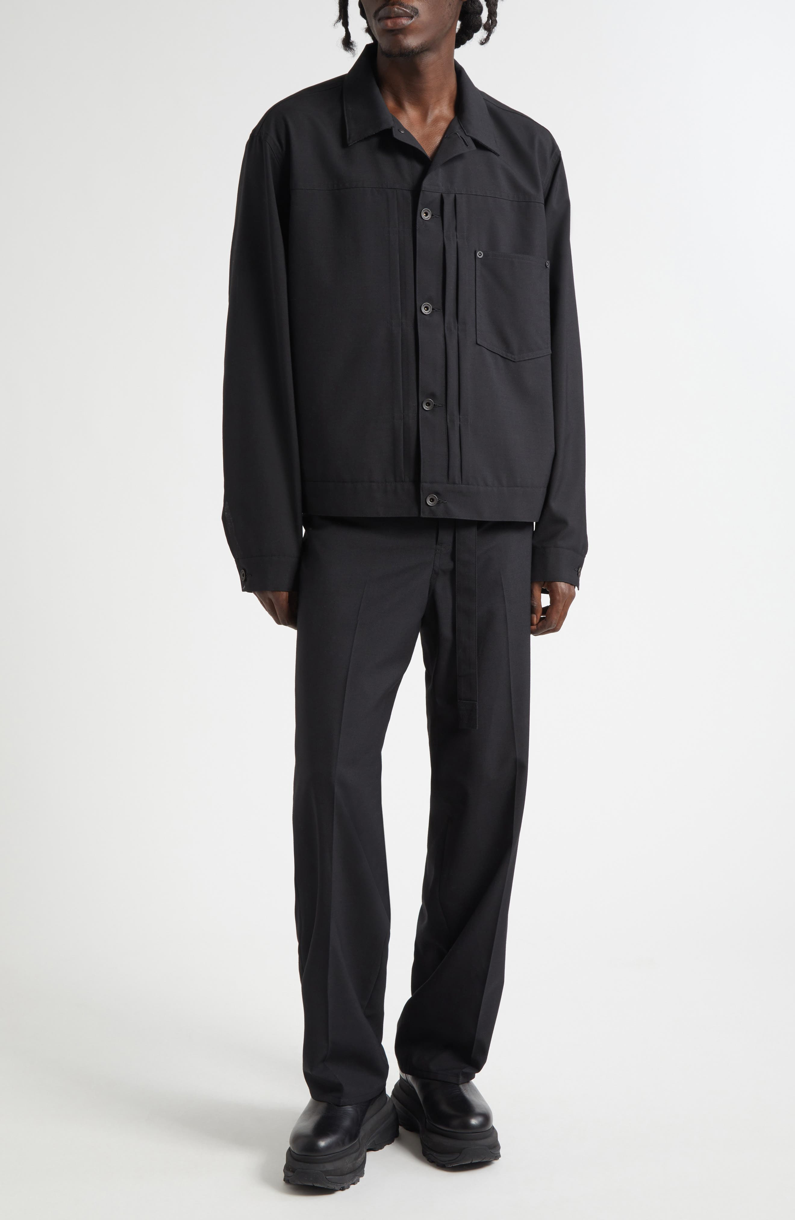 Sacai Belted Black Flat Front Five Pocket Pants at Nordstrom - 2