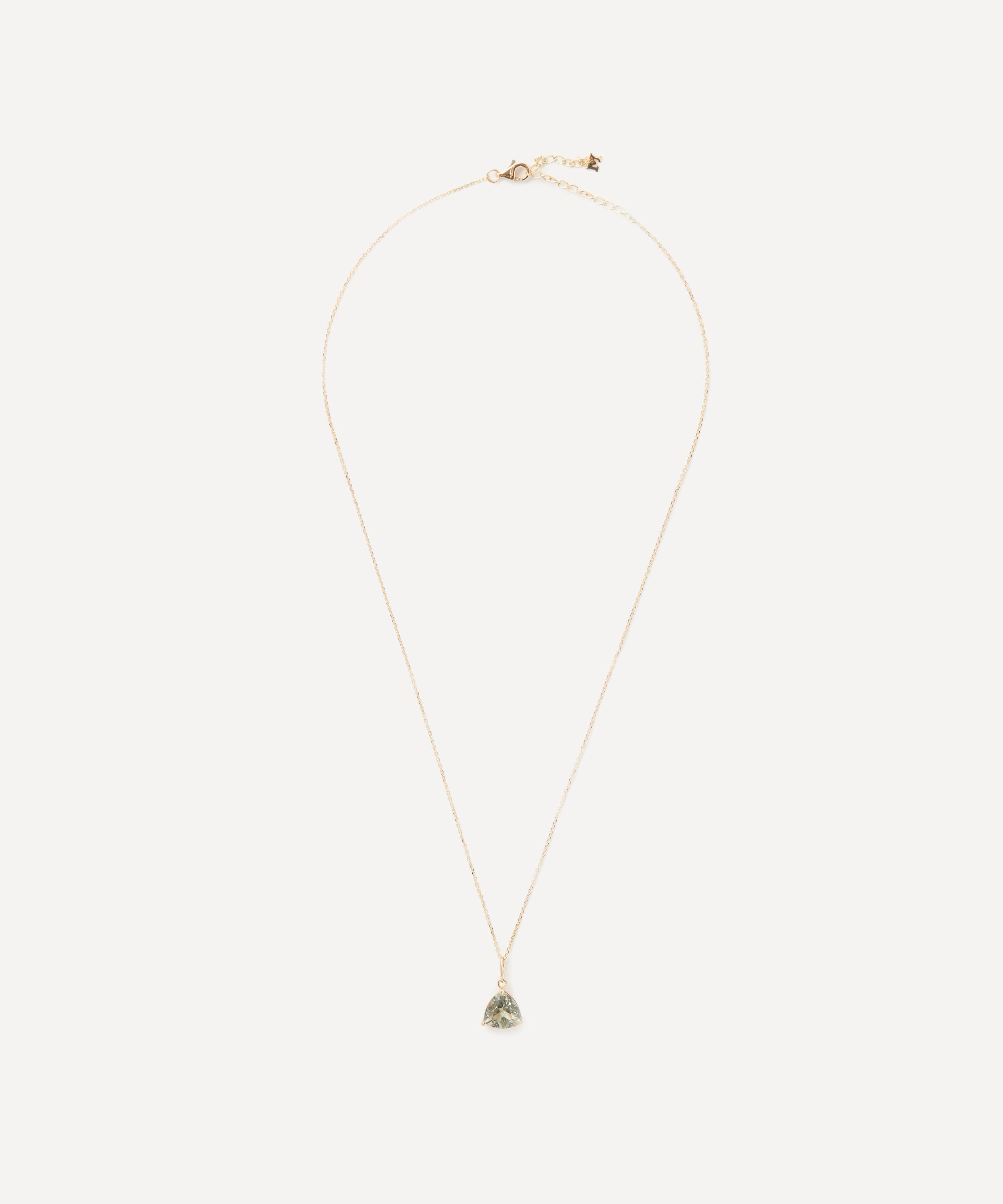 14ct Gold Green Amethyst Trillion Pendant Necklace - 2