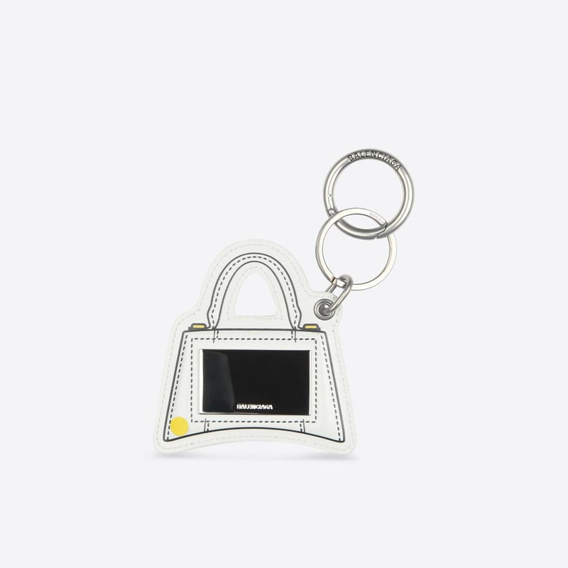 BALENCIAGA Women's Hourglass Mirror Keychain in White outlook
