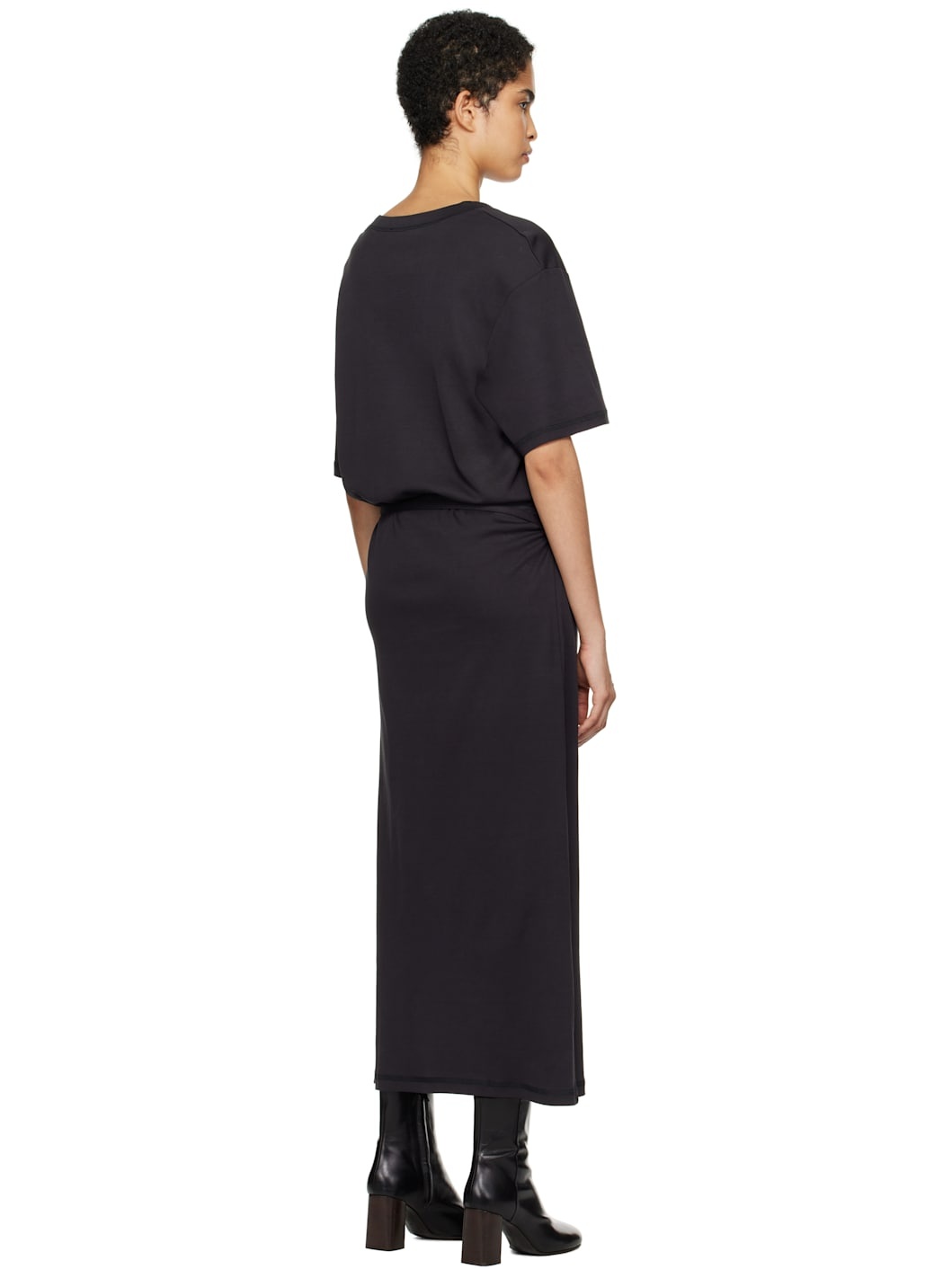 Navy Belted Rib T-shirt Midi Dress - 3