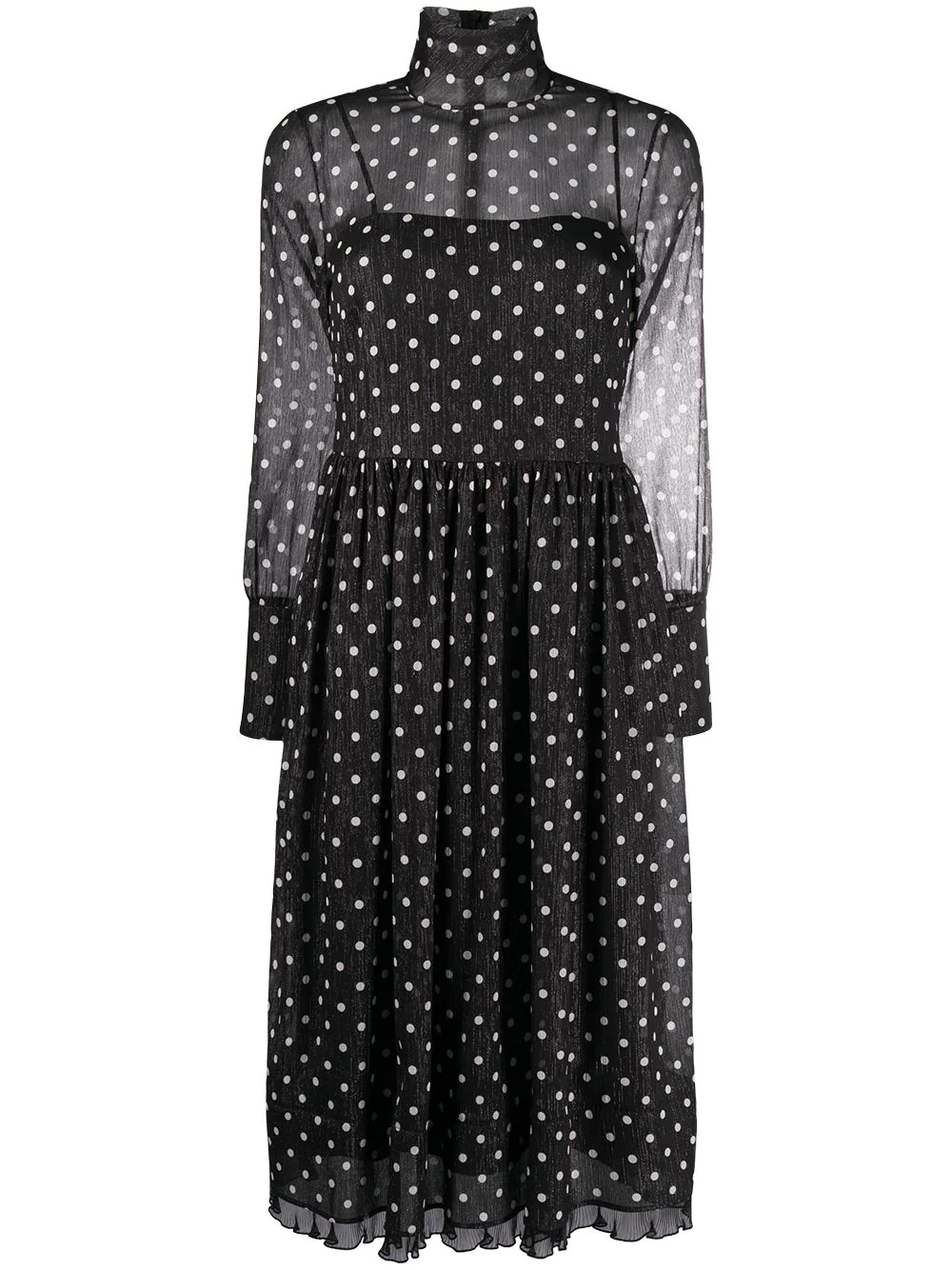 polka dot long-sleeve midi dress - 1