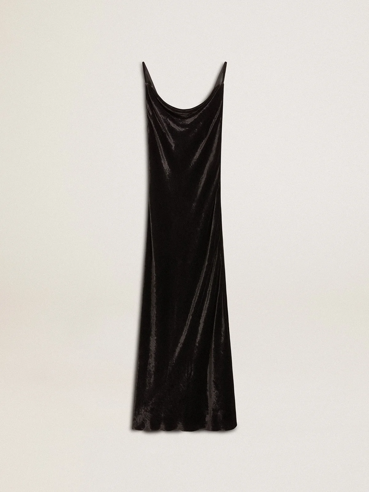 Women's black velvet-effect slip dress - 1