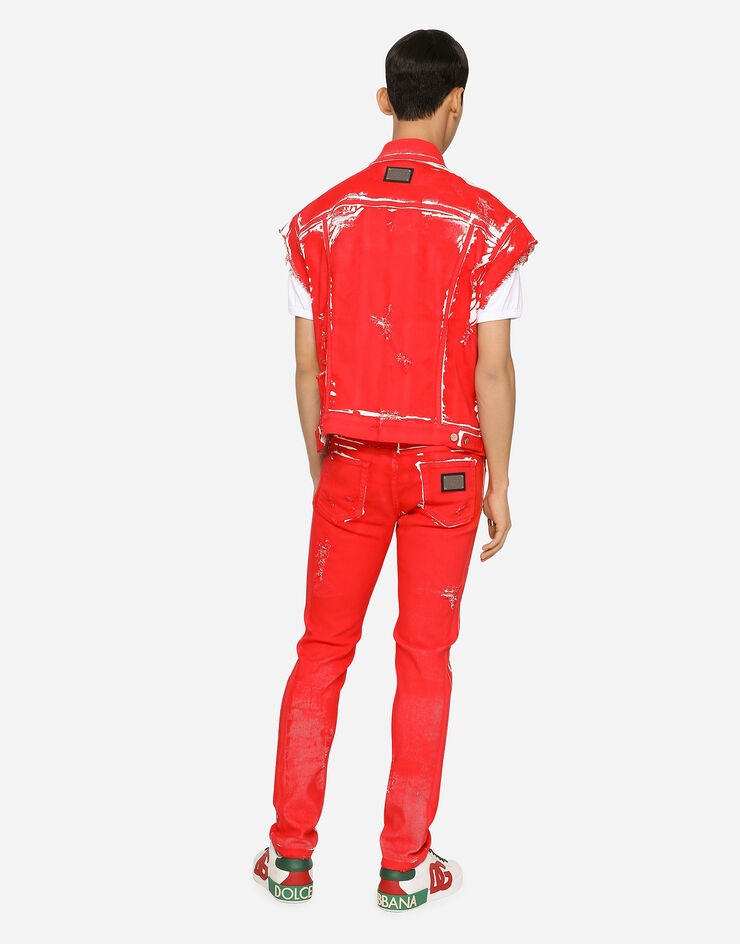 Overdyed slim-fit stretch jeans with abrasions - 3