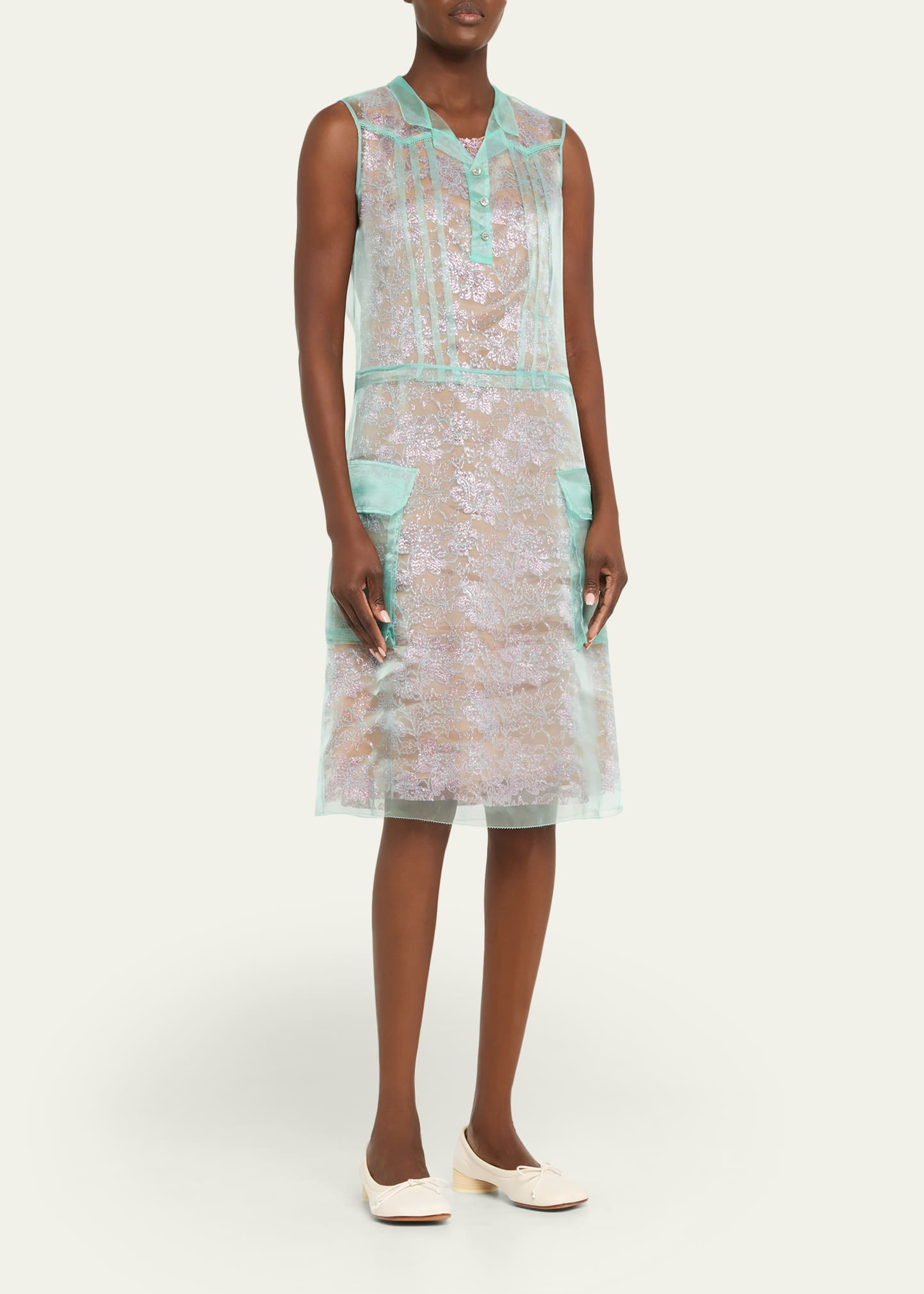 Sleeveless Metallic Lace Layered Shirtdress - 4