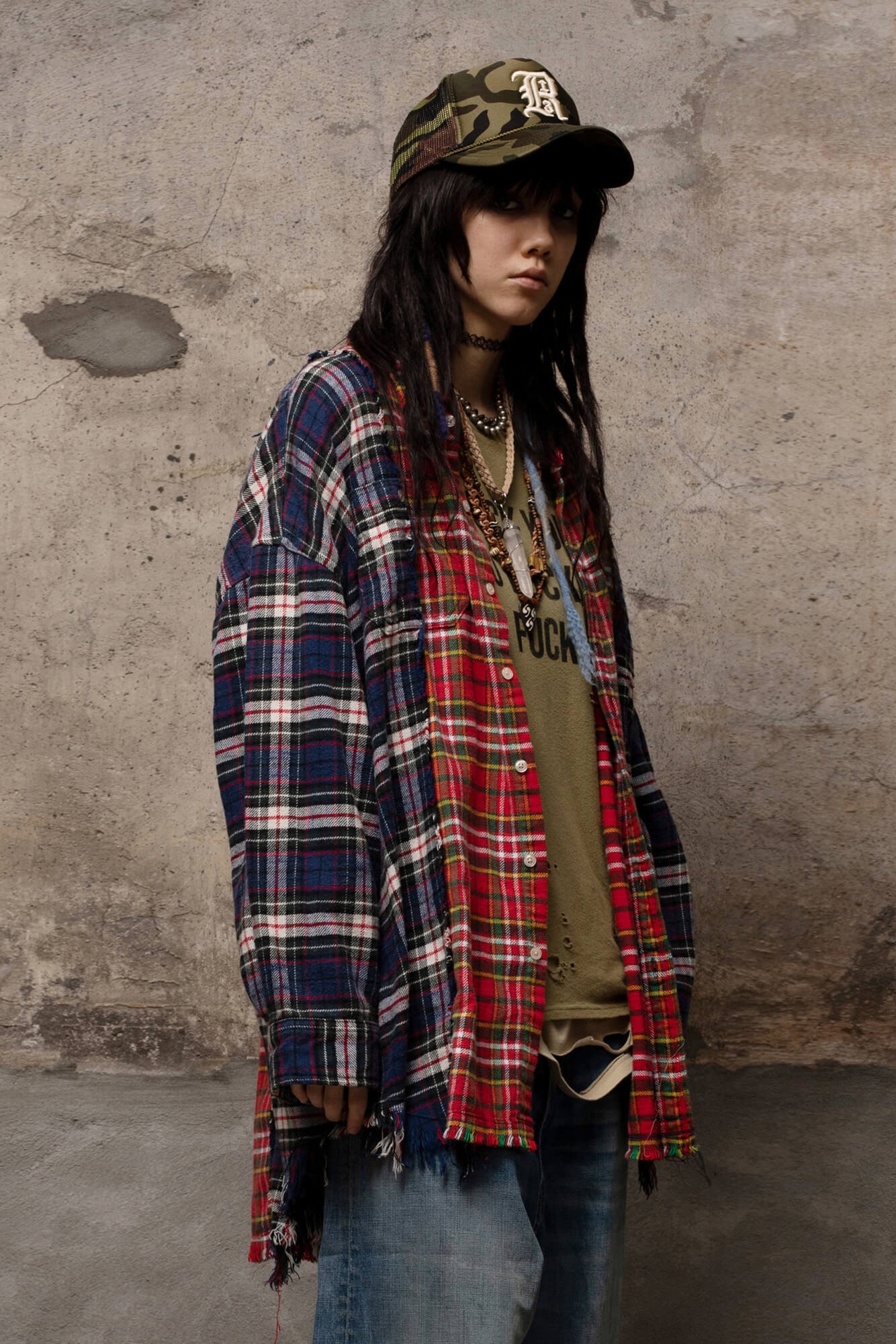DROP NECK COMBO WORKSHIRT - NAVY AND RED - 1