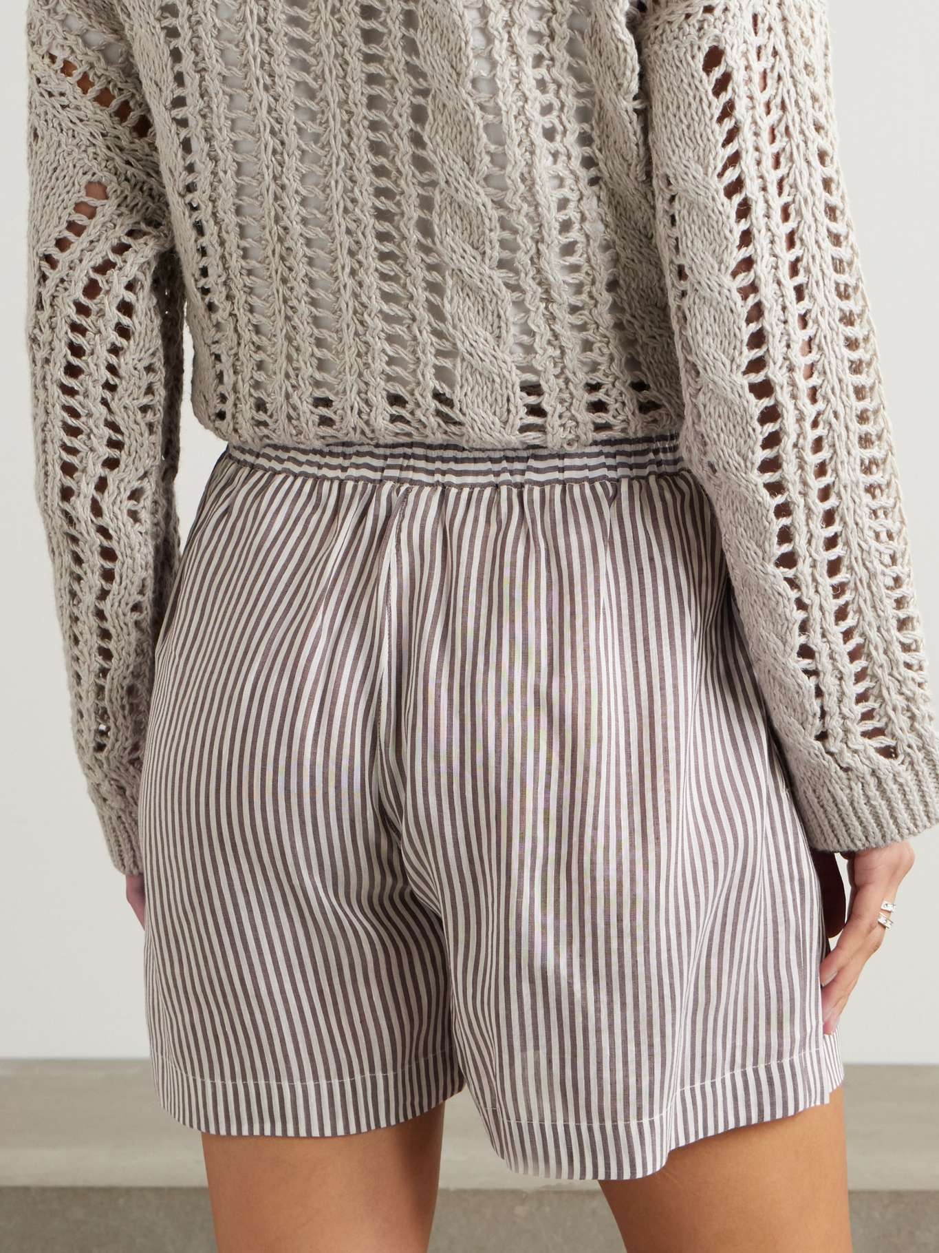 Striped linen and silk-blend shorts Brown - 3