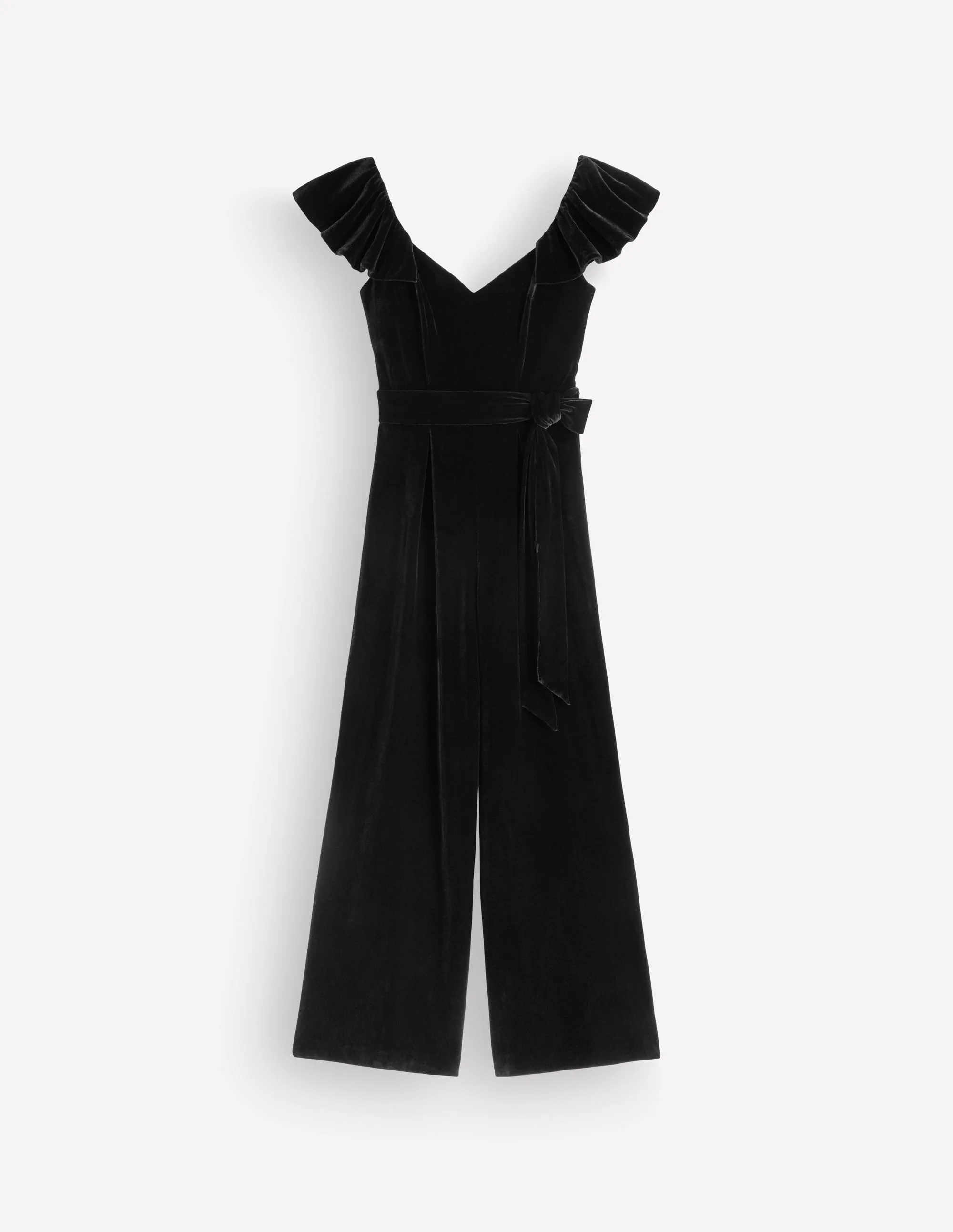 Ruffle Velvet Jumpsuit-Black - 1