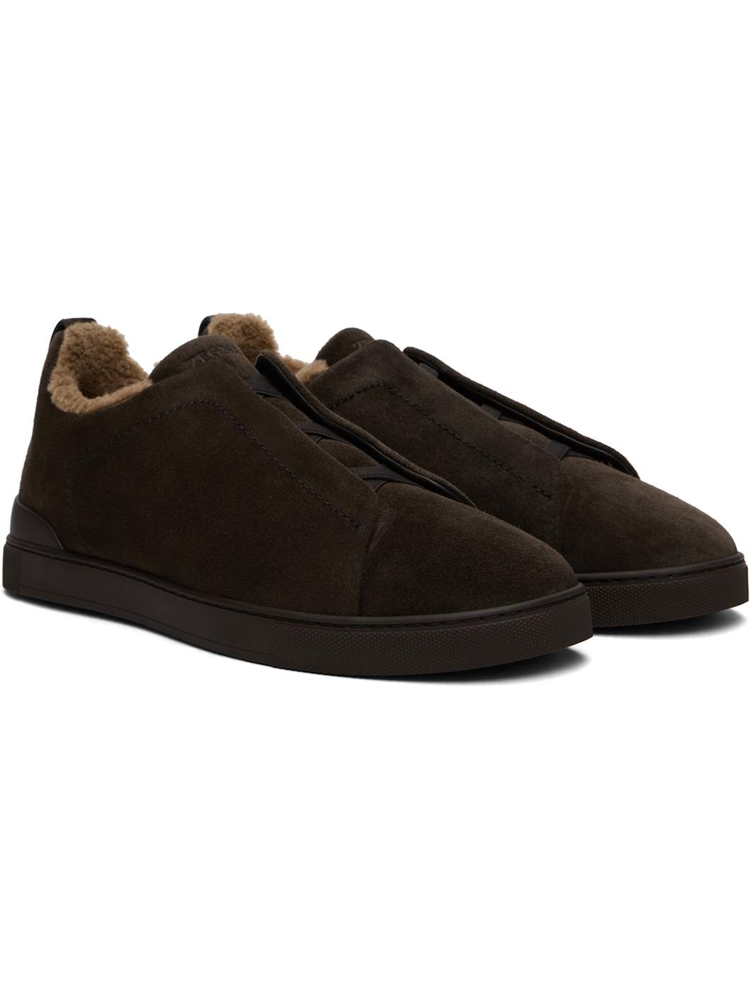 Brown Suede Triple Stitch Sneakers - 4