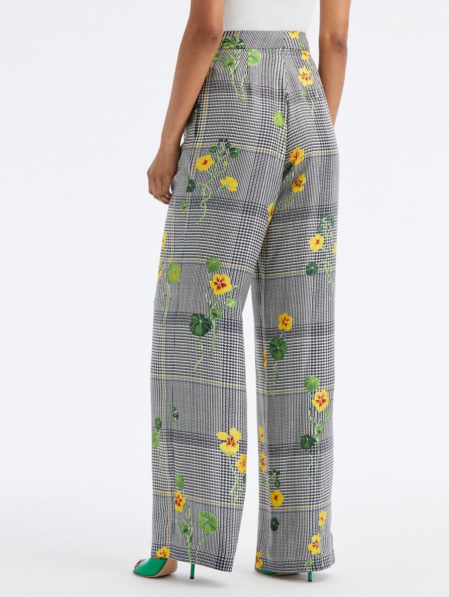 WIDE LEG NASTURTIUM PLAID SILK TWILL PANTS - 2