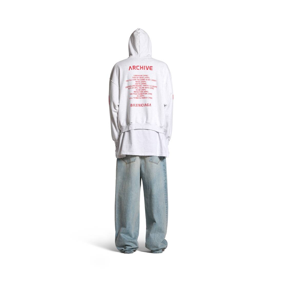 Balenciaga Music | Archive Series Connected Zip-up Hoodie Medium Fit in Light Grey/red - 4
