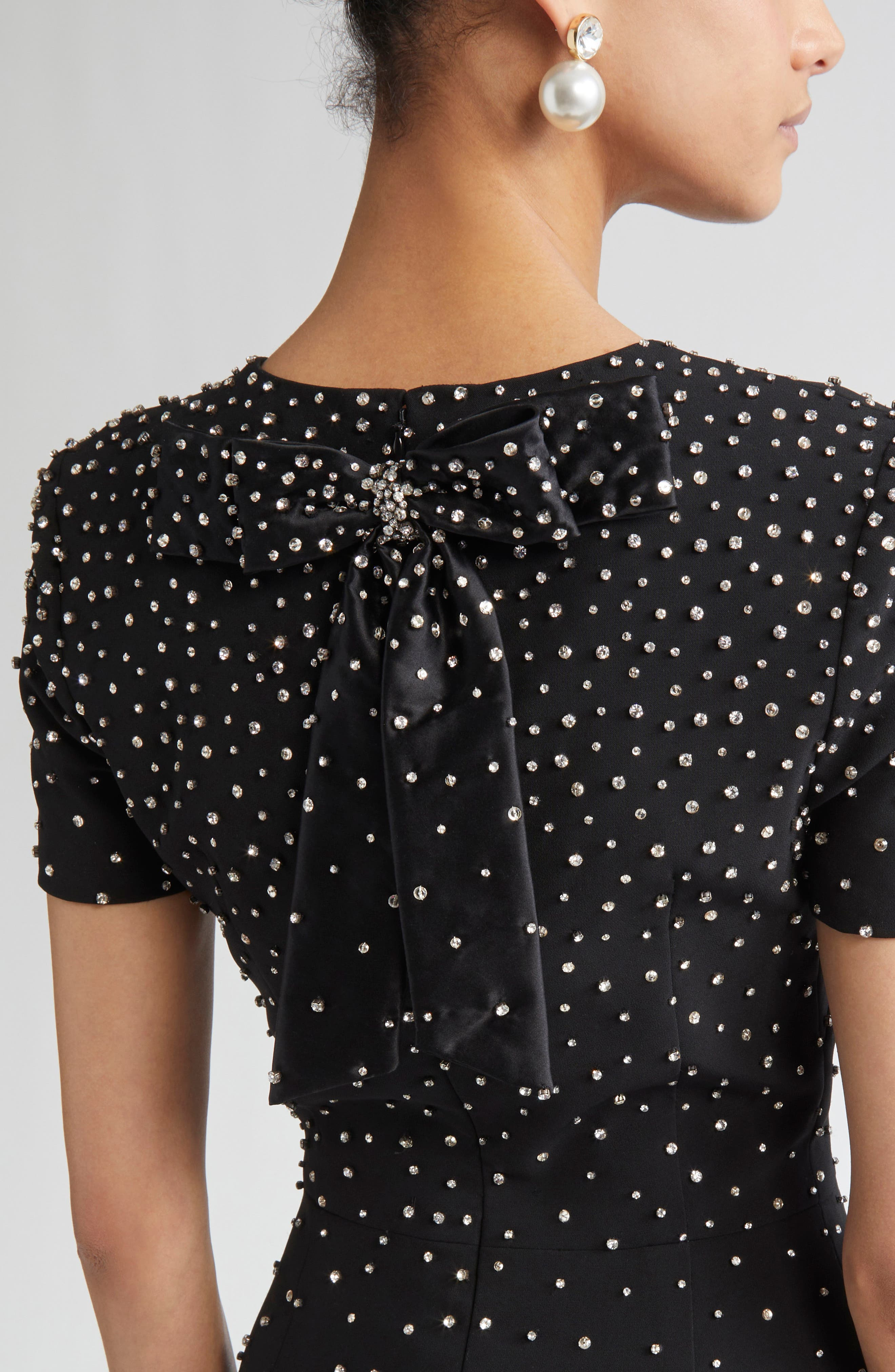 Carolina Herrera Crystal Embellished Stretch Crepe Column Gown in Black at Nordstrom - 4