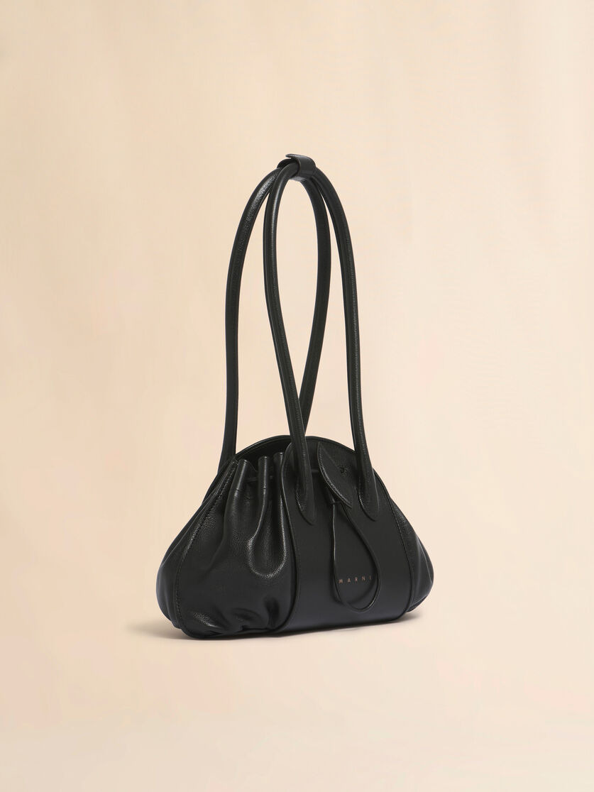 BLACK LEATHER TULIPEA SHOULDER SHOPPER - 6