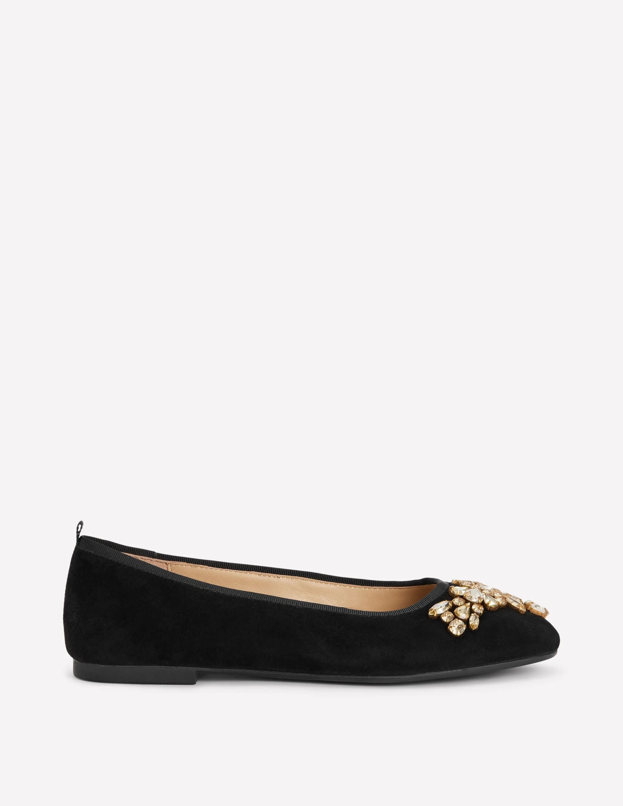 Patti Round Toe Ballet Flats-Black Suede Embellished - 1