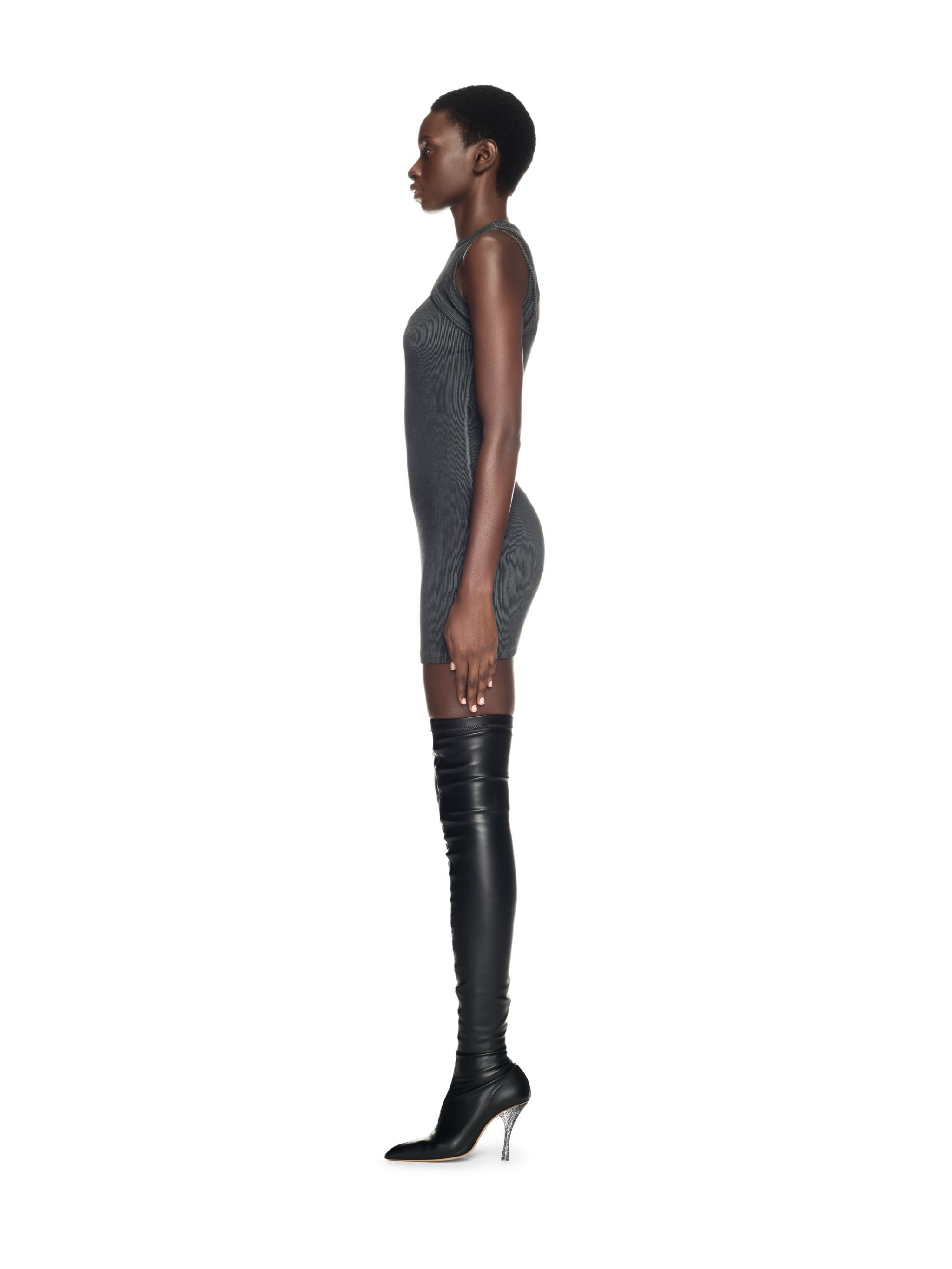 Grey Off Stamp Ribbed Cut Out Dress - 3