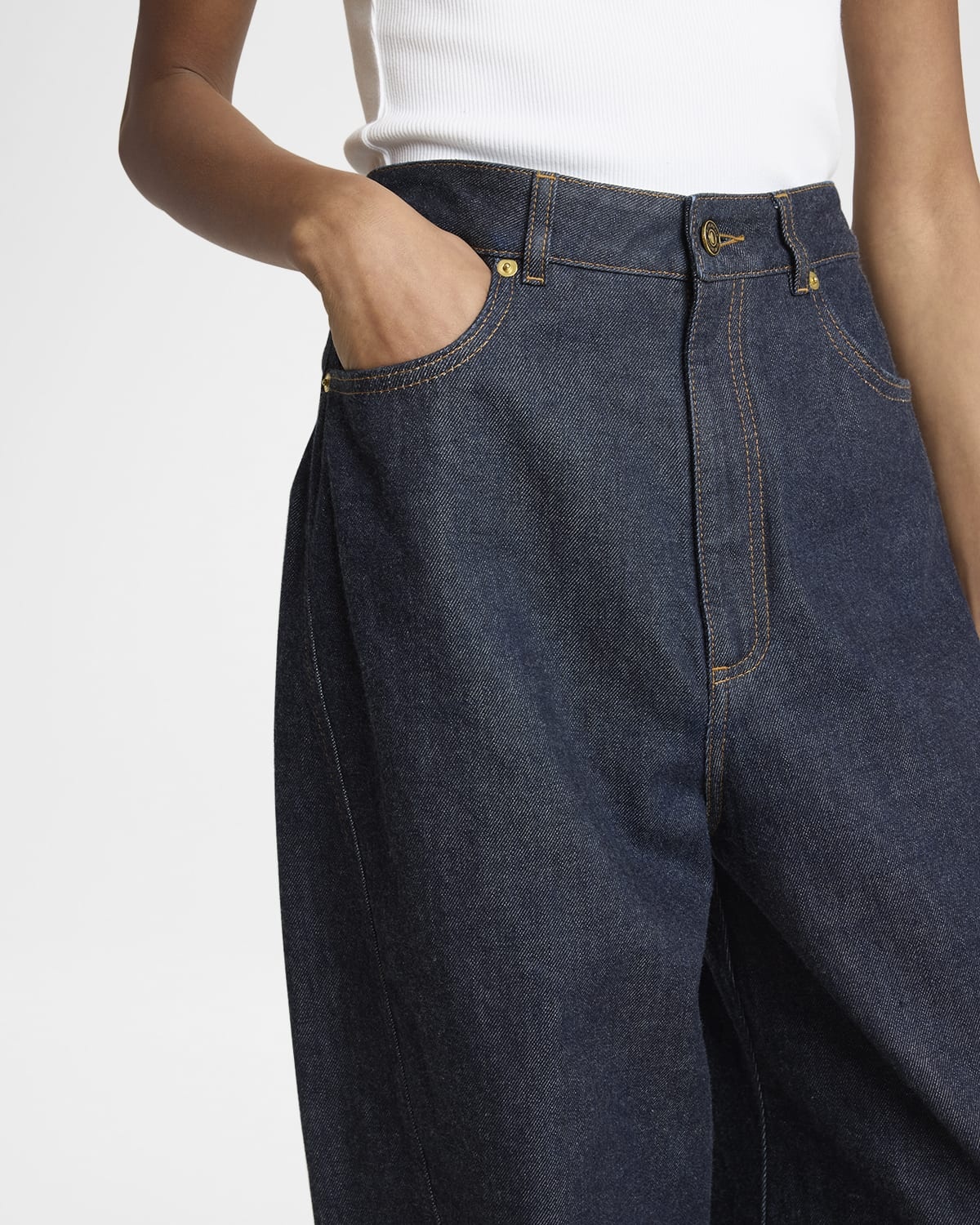Mid-Rise Barrel-Leg Denim Cocoon Trousers - 5