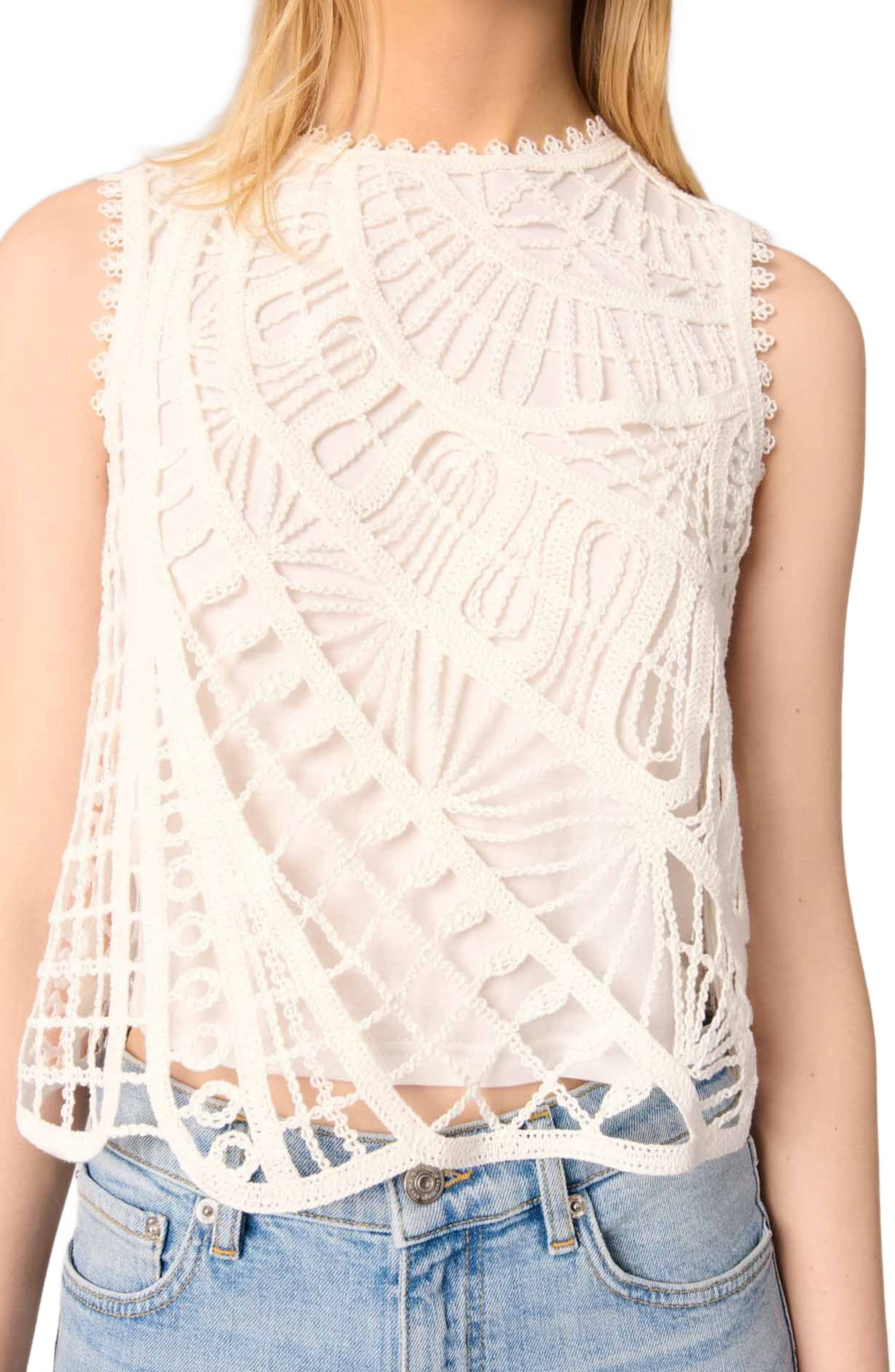 maje Crochet-knit top in White at Nordstrom - 6
