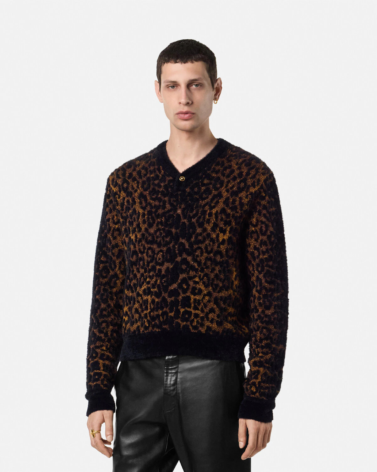 Leopard Jacquard Chenille Knit Sweater - 4