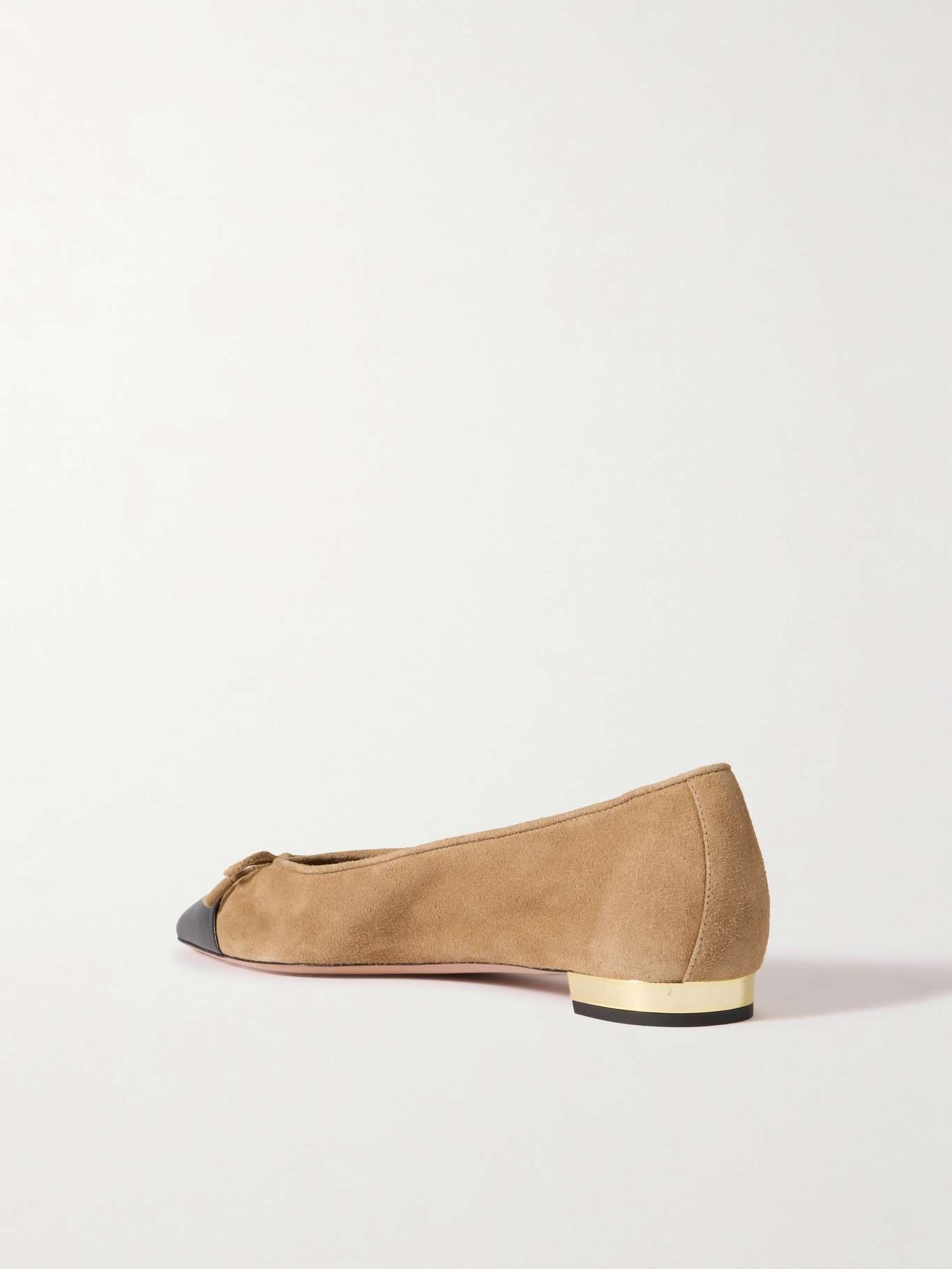 Gioia bow-detailed leather-trimmed suede ballet flats Beige - 3