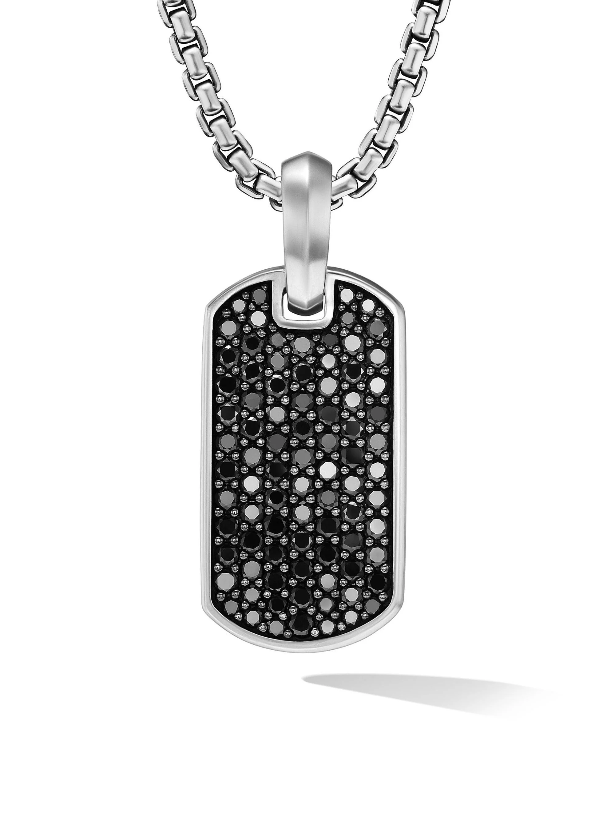 Men's Chevron Tag in Sterling Silver - Black Diamond - 1