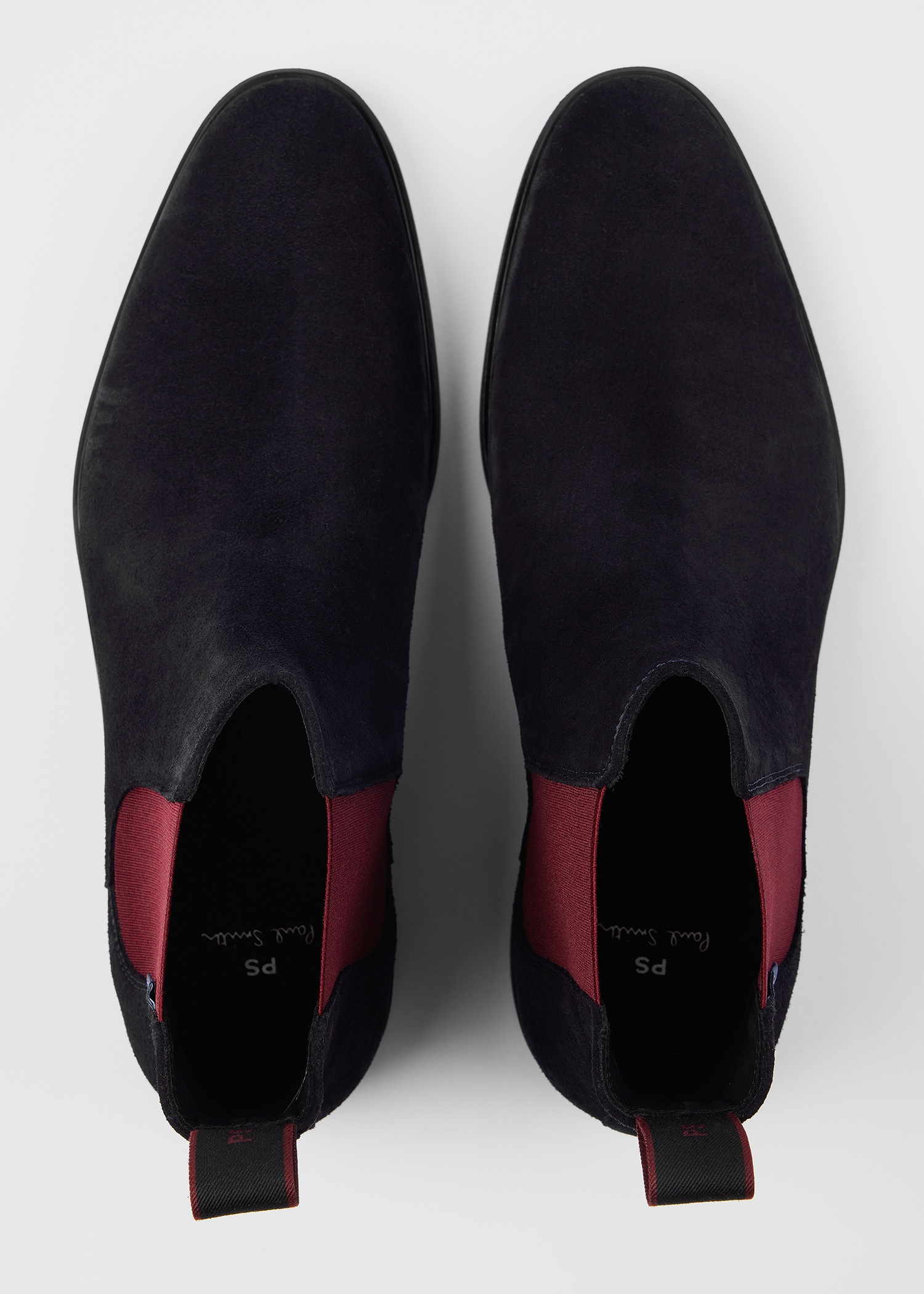Navy Suede 'Cedric' Boots With Burgundy Trim - 3