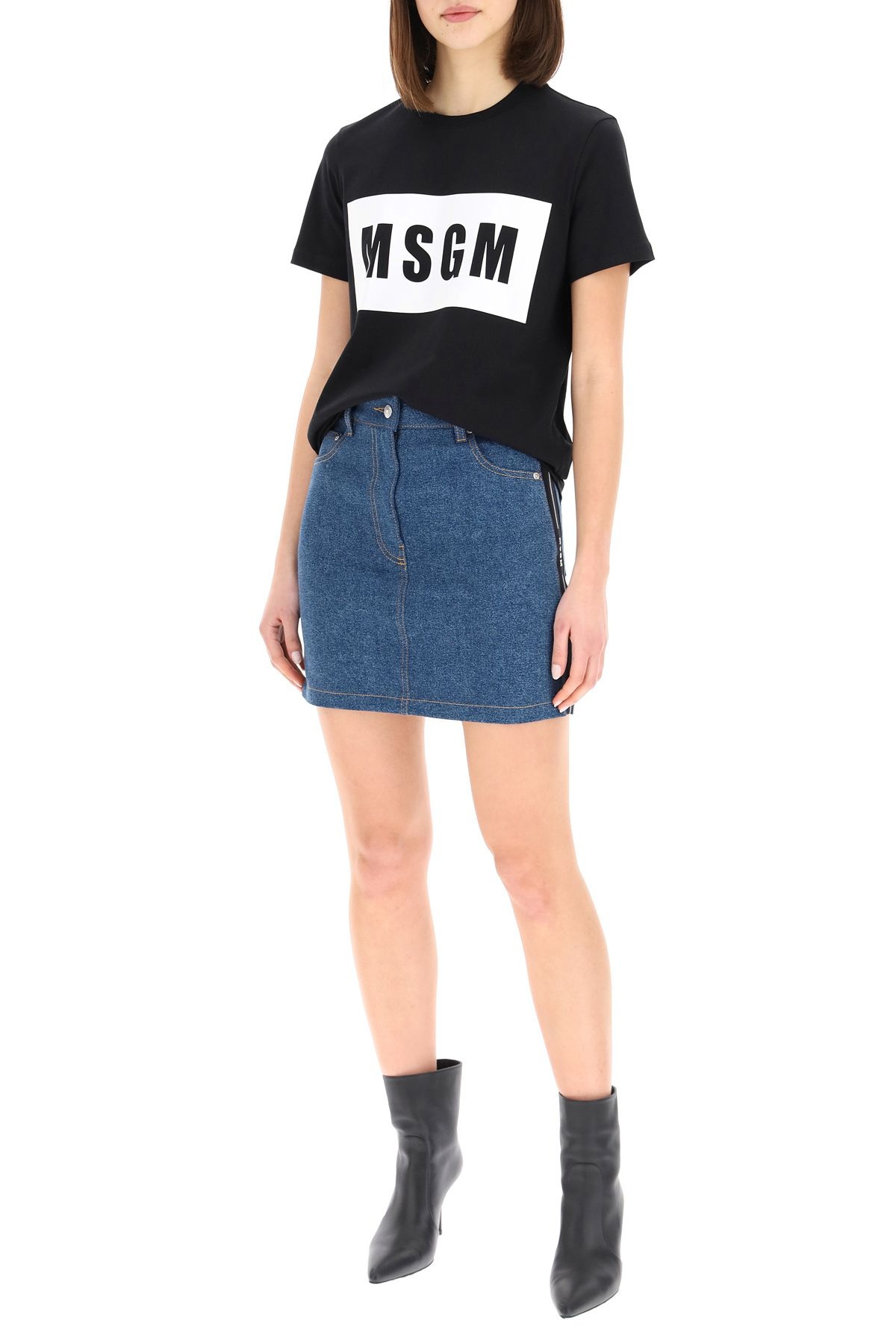 DENIM MINI SKIRT WITH LOGO BANDS - 2