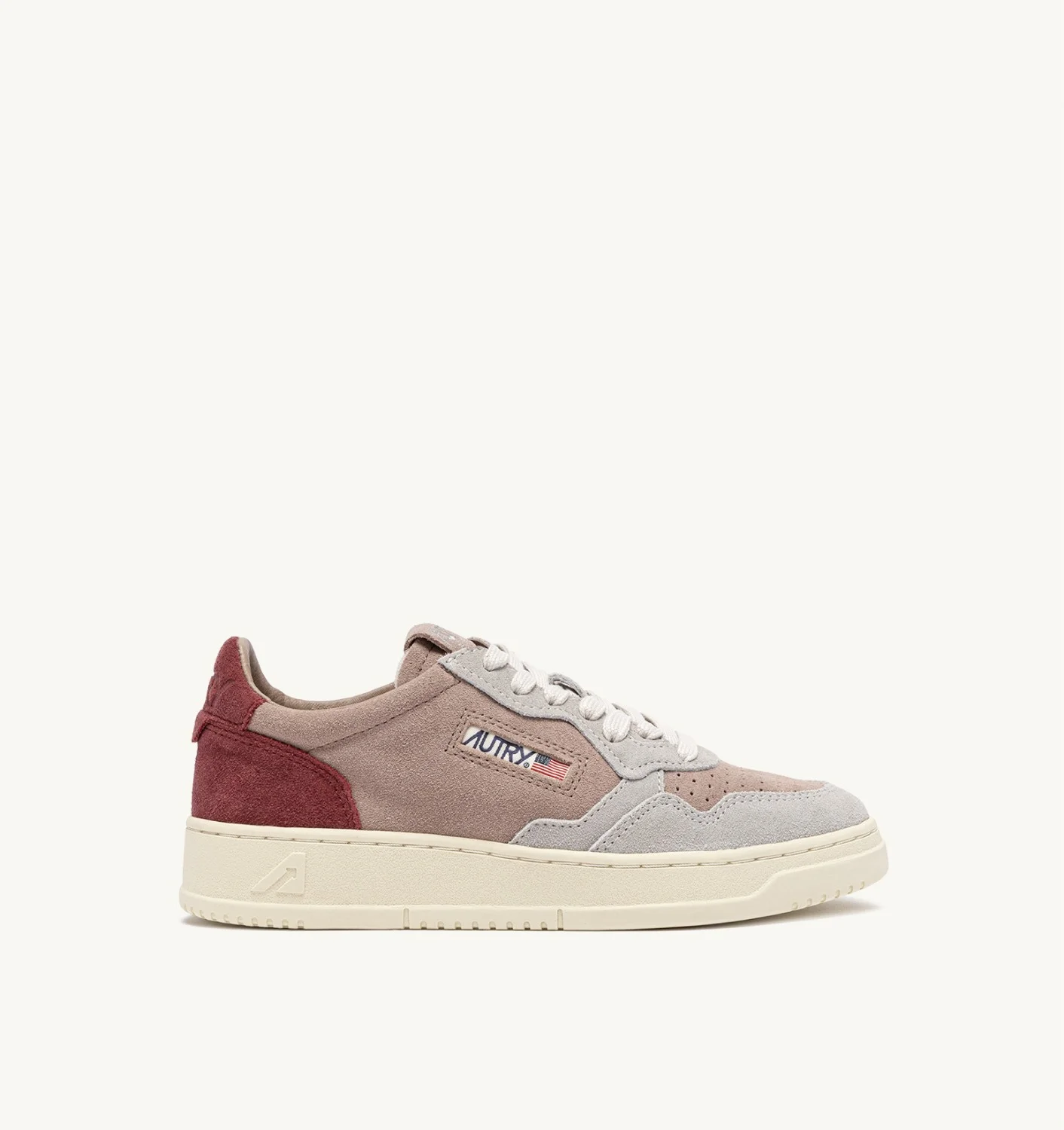 MEDALIST LOW TRICOLOR SNEAKERS IN BURGUNDY, ROSE, CINNAMON AND CLOUD SUEDE - 1