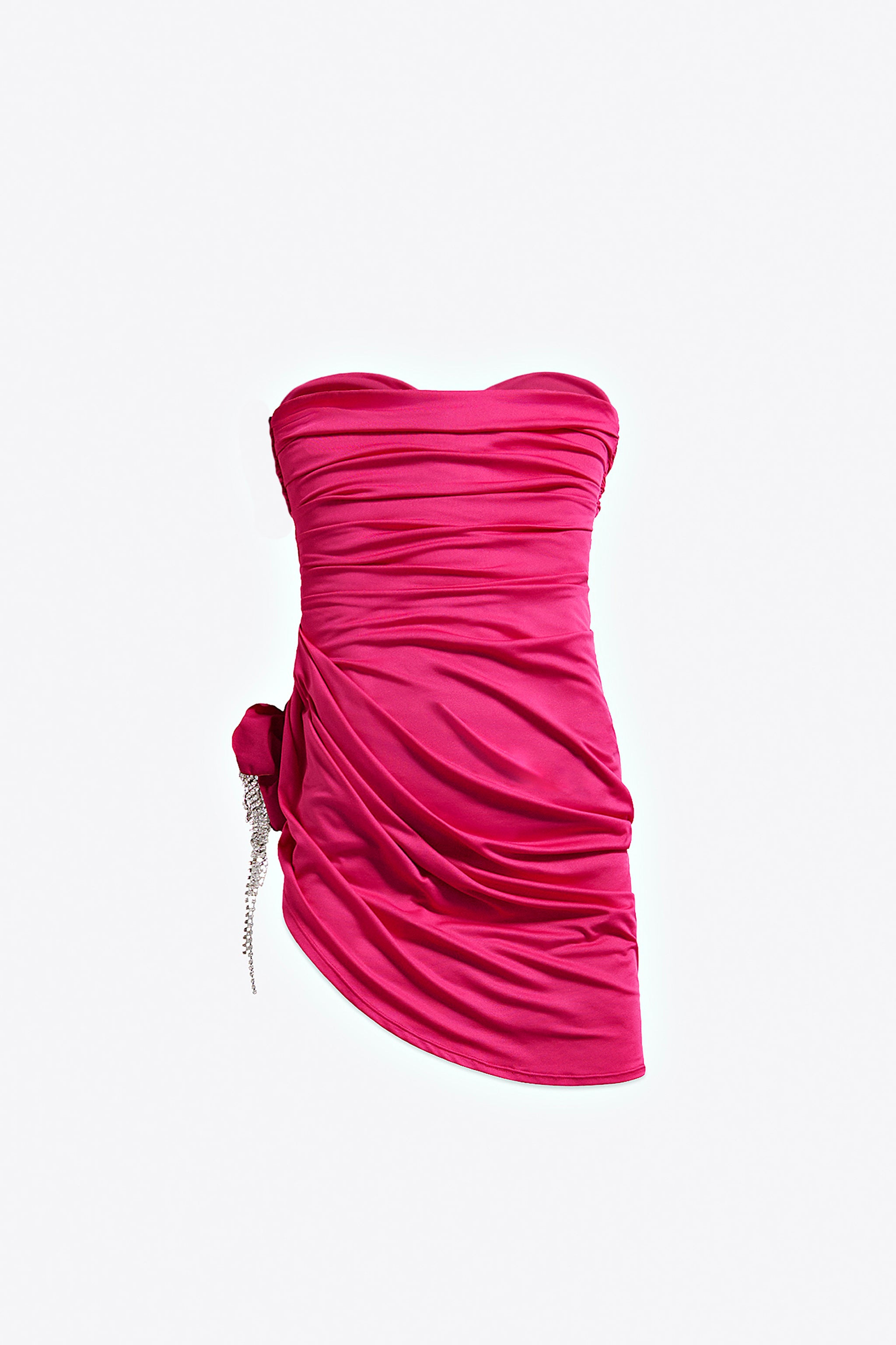 CRYSTAL FLOWER DRAPED STRAPLESS MINI DRESS - 2
