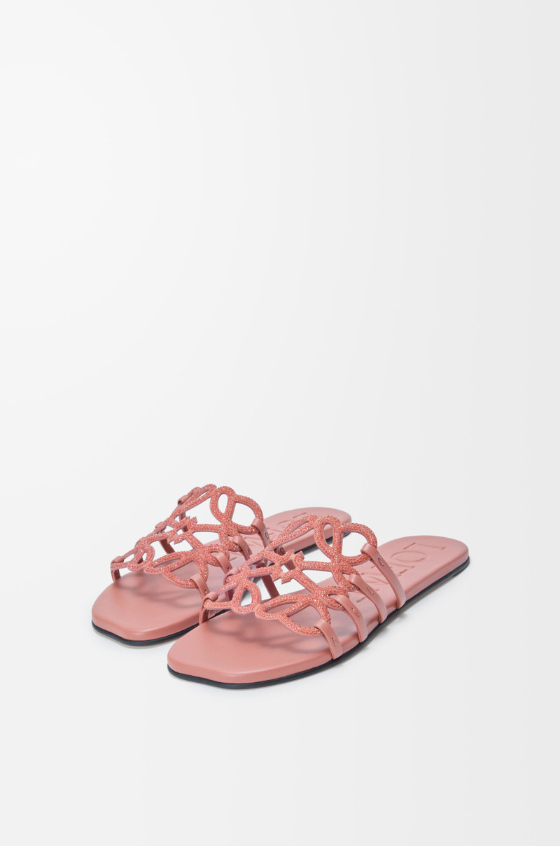 Loewe Petal Anagram slide in rhinestone-embellished suede outlook