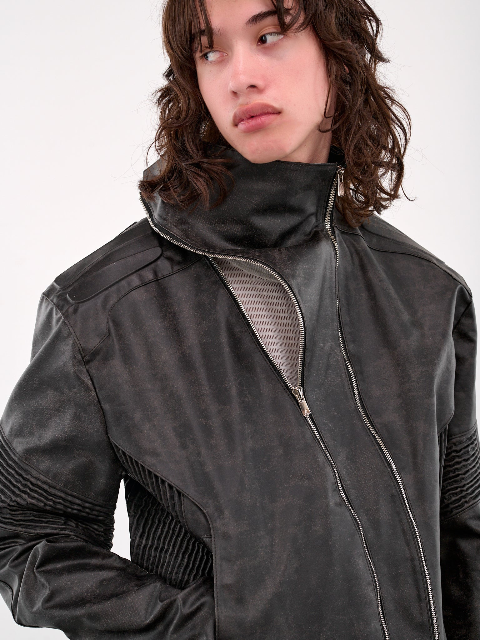 Waxed Embossing Biker Jacket - 5