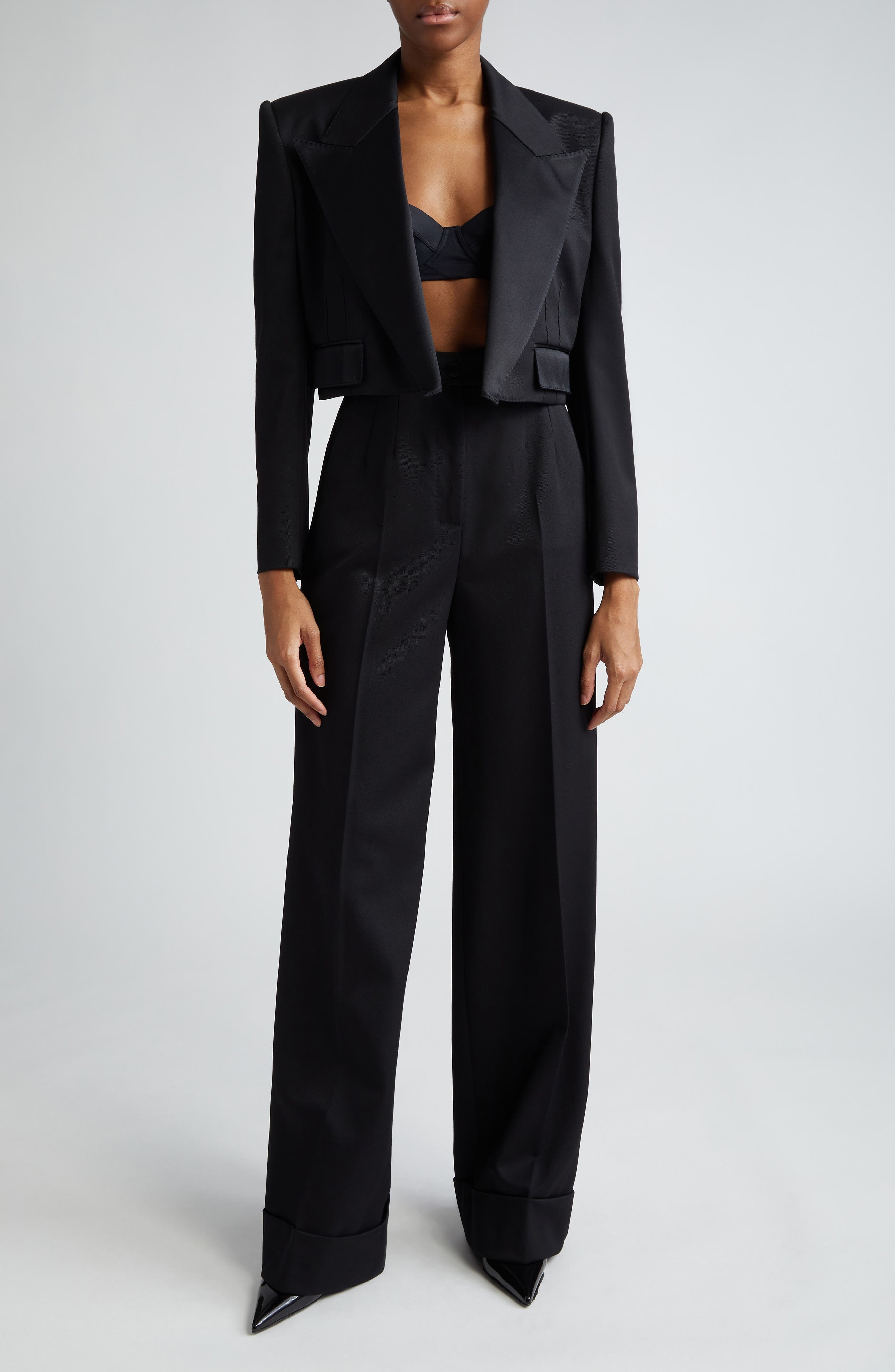 Wool Blend Crop Tuxedo Jacket - 2